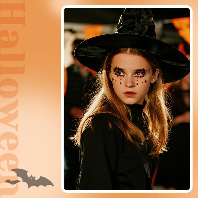 Halloween Eyeshadow Sticker for Women Gothic Face Lace Bow Butterfly Temporary Tattoos for Halloween Costumes Masquerade Cosplay Party 4PCS Makeup Decal Stickers image number 6