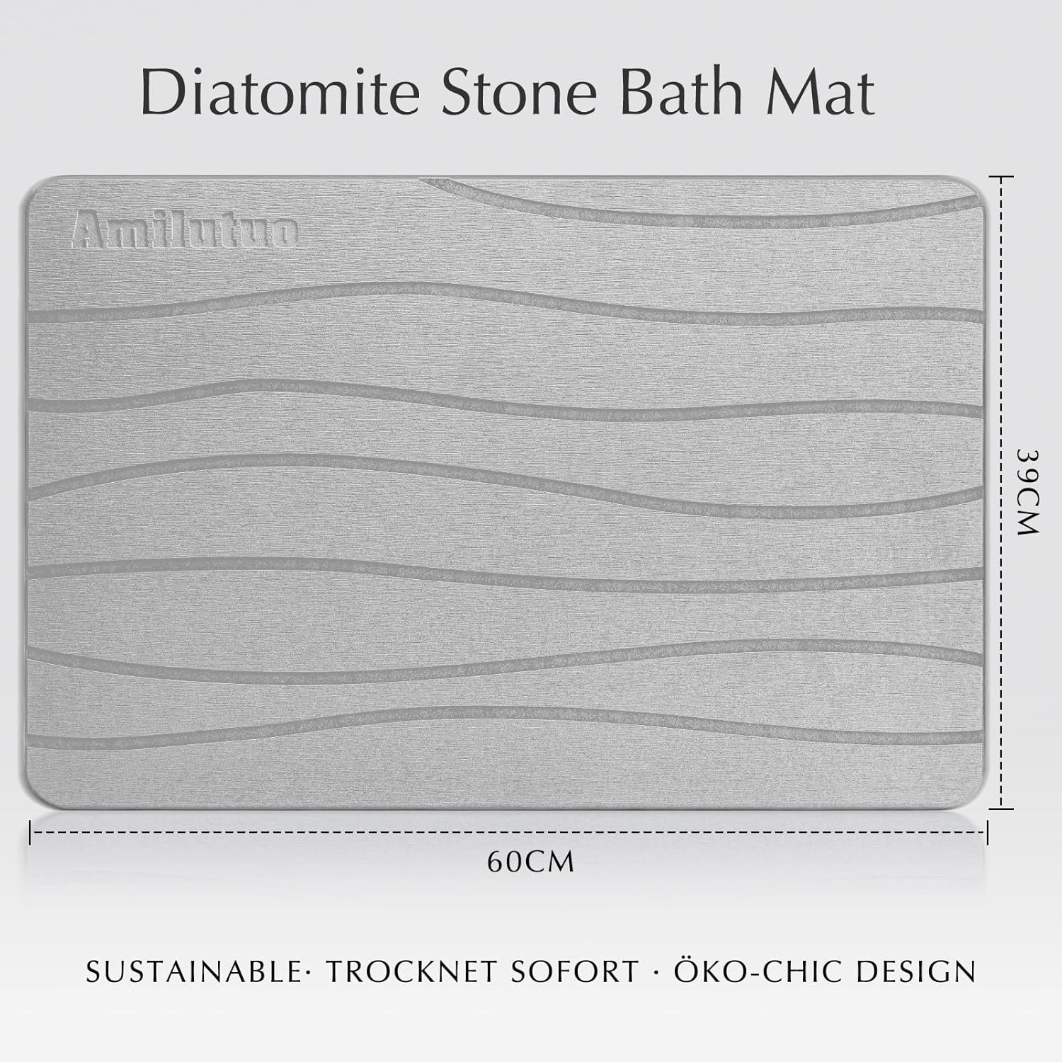 Amilutuo Stone Bath Mat, Non-Slip Absorbent Bath Mat, Fast-Drying Bath Stone Mats for Bathroom, Experience Dagic of Diatomaceous Earth from Nature (Snowy Gray) image number 2