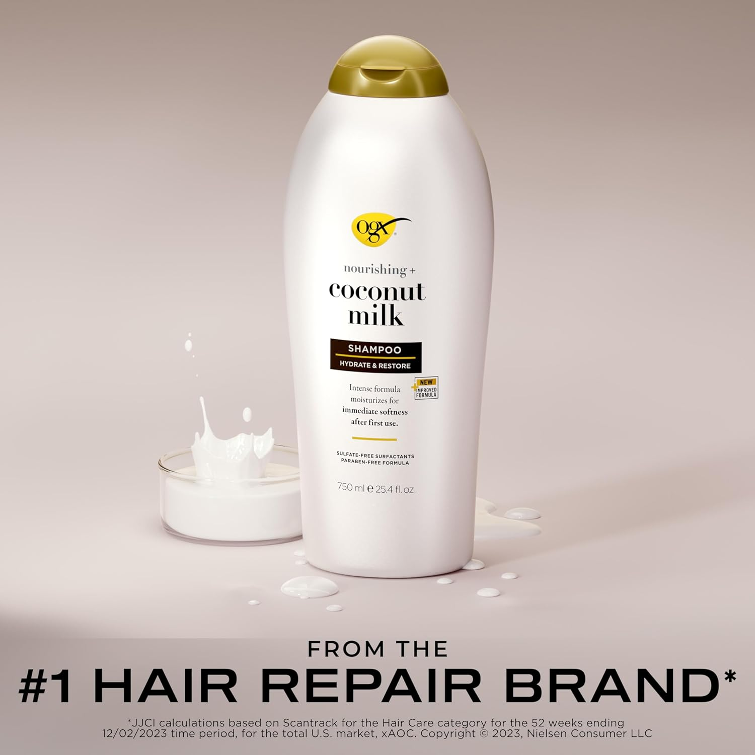 Ogx Nourishing + Hydrating Coconut Milk Shampoo for Dry Hair 750Ml image number 3