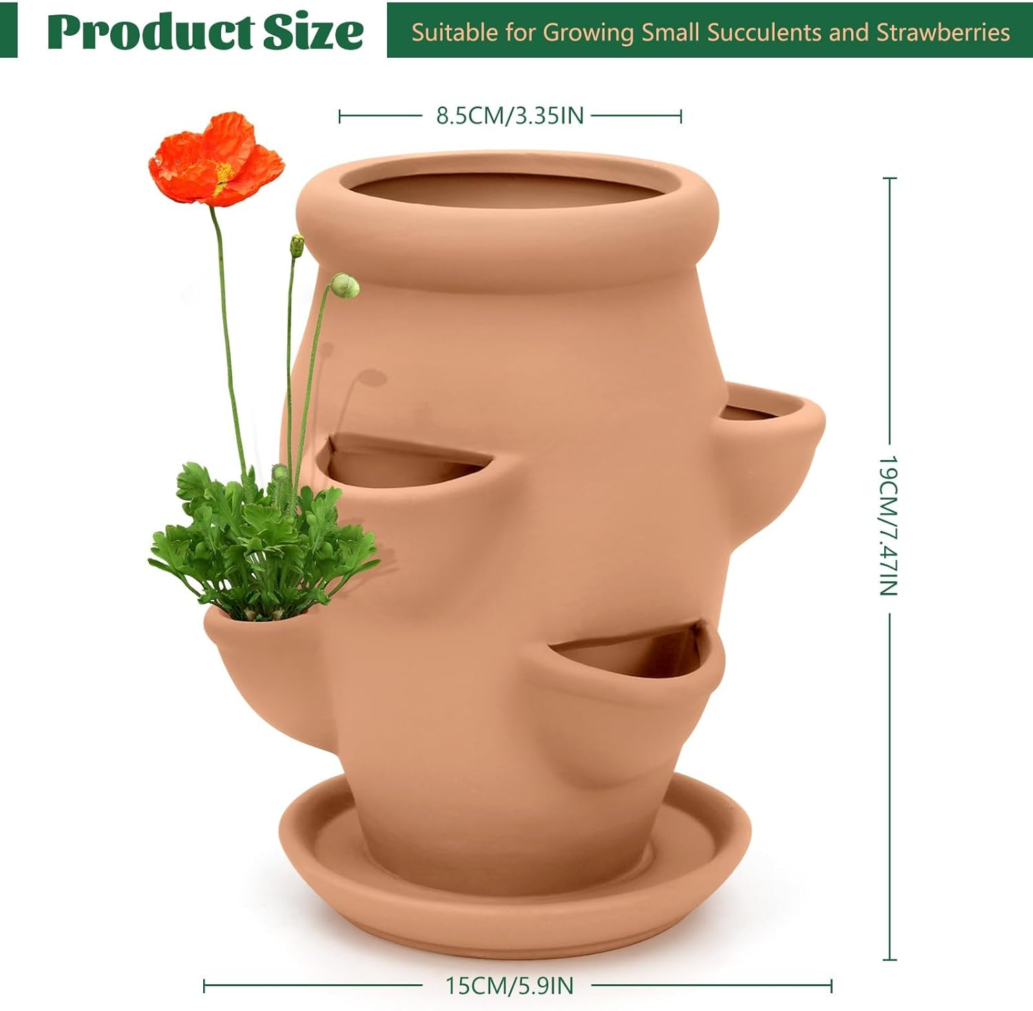 Strawberry Tower Pot Planter, Vertical Multi Pocket Ceramic, Terracotta Flowerpot Decorative Gardening Accessories, Strawberry Succulent Planter Tower for Outdoor Plants image number 2