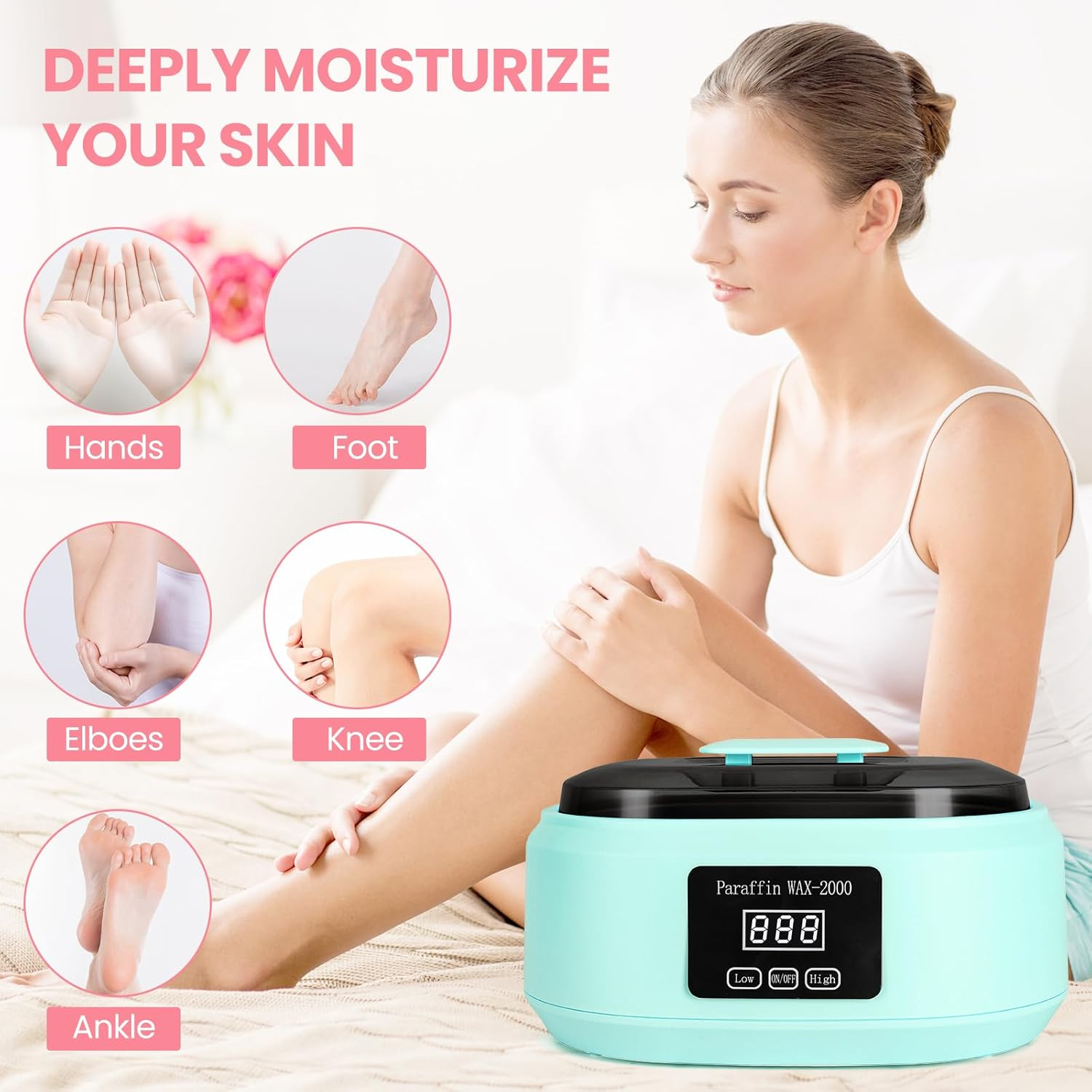 Paraffin Wax Machine for Hand and Feet - 3500Ml Hot Wax Hand Wax Machine with 6 Pcs Paraffin Bath Wax, Foot Wax Paraffin Foot Care Kit, Hand Wax Machine, Moisturizing and Exfoliating-Green AU Plug image number 2