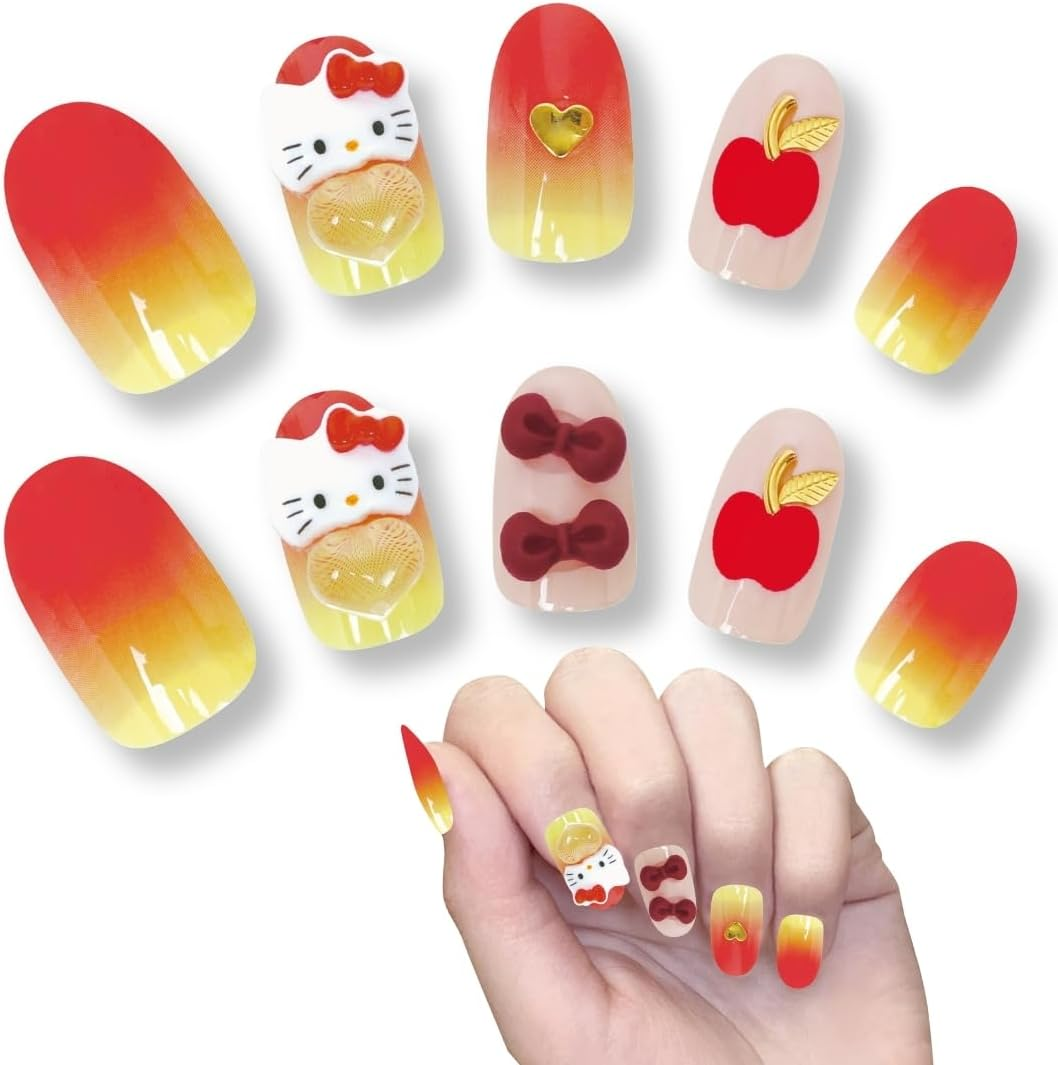 Sanrio Character Nail Tips, Peel and Stick 3D, Pack of 24, Short, Graduated Stones, Stylish, Girls, Popular, Removable, Kids, Adults