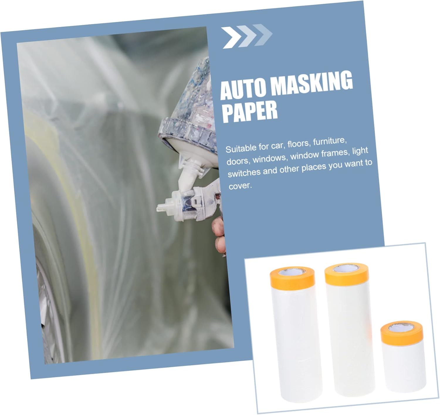 3 Rolls Auto Masking Paper and Protective Masking Film for Painting 20 Meters Each (55Cm, 110Cm, 150Cm Width) Automotive and Furniture Spray Painting Supplies image number 3