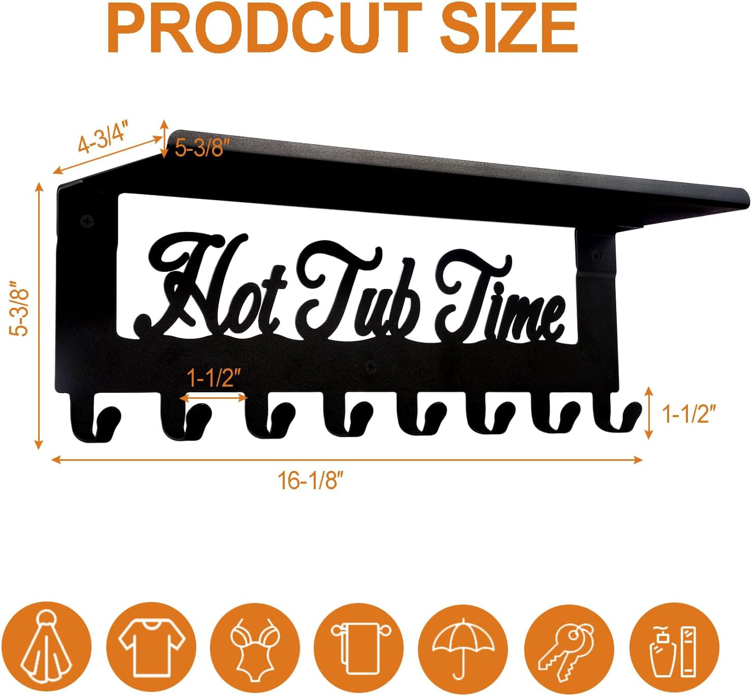 Hot Tub Towel Rack 8 Hooks Hot Tub Accessories with Shelf Bathroom Towel Holder Organizer Outdoor Wall Mount Decor in Bath Hot Spring Swim Pool Hotel image number 2