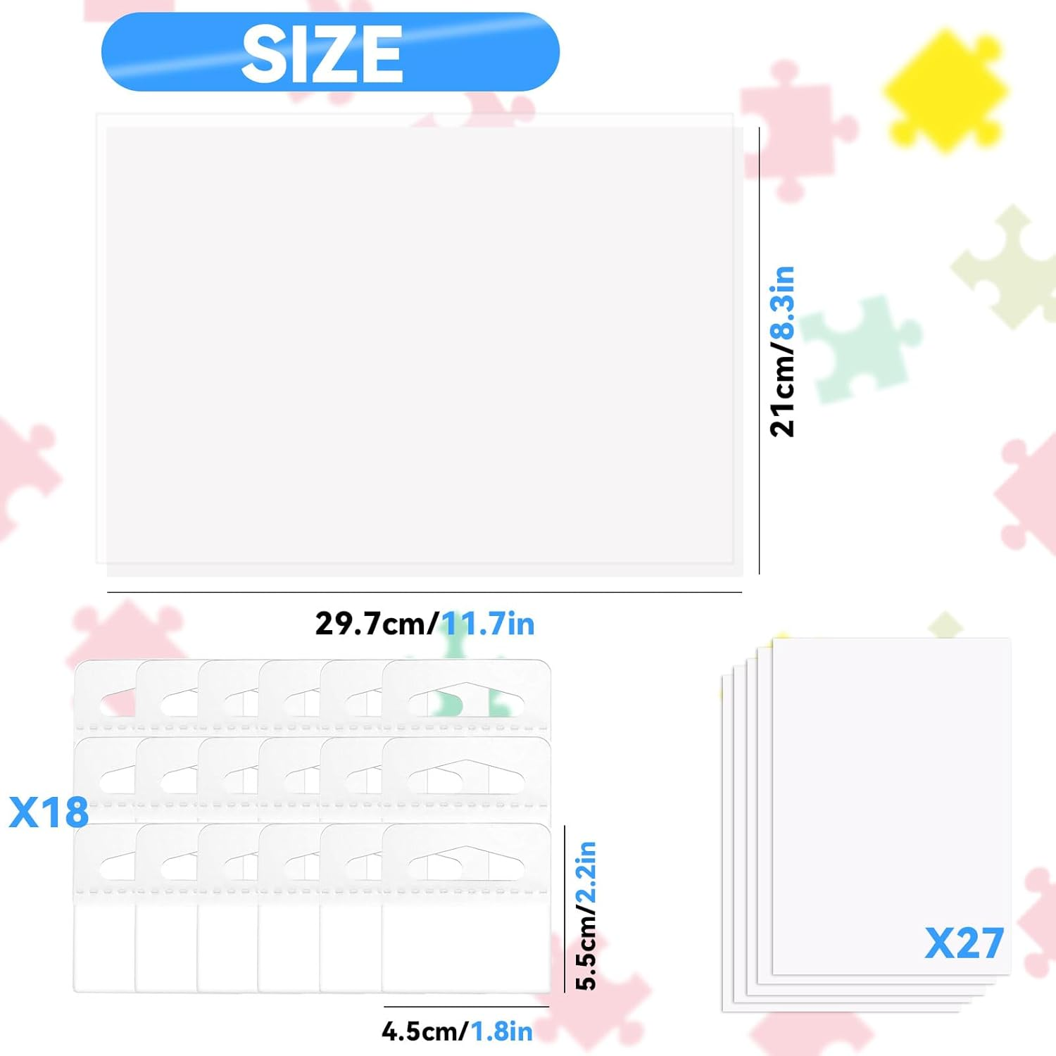 27 Puzzle Saver Sheets & 18 Hooks Peel & Stick Adhesive for Large Puzzles Saver Sheet Jigsaw Puzzle Sticker Sheets Jigsaw Keeper Puzzle Glue Sheet, 21X29Cm image number 3