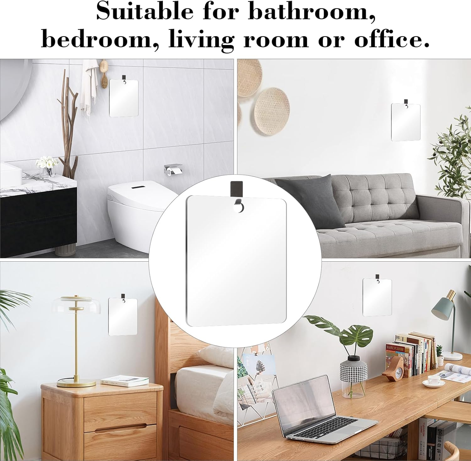 Shower Mirror anti Fog Large Size with Suction Hook and Adhesive Hook Perfect for Shaving image number 3