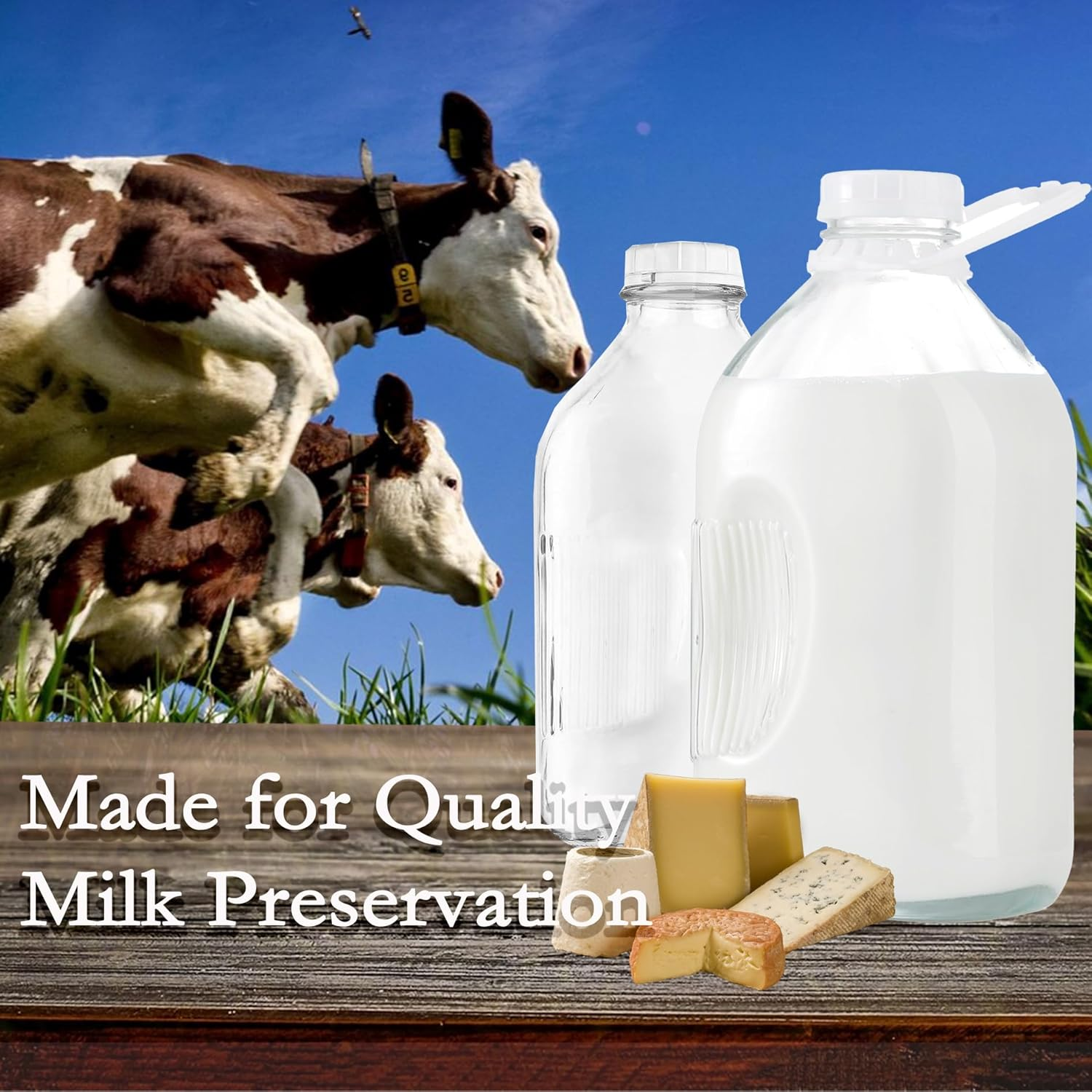 64Oz/2L Glass Milk Bottle with Dispenser Cap, 2 Pack Glass Juice Bottles - 2 Airtight Screw Lid & 2 Silicone Sealing Gaskets & 2 Carry Handles, Jug Pitcher, Water, Syrup, Honey, Buttermilk (64Oz) image number 3