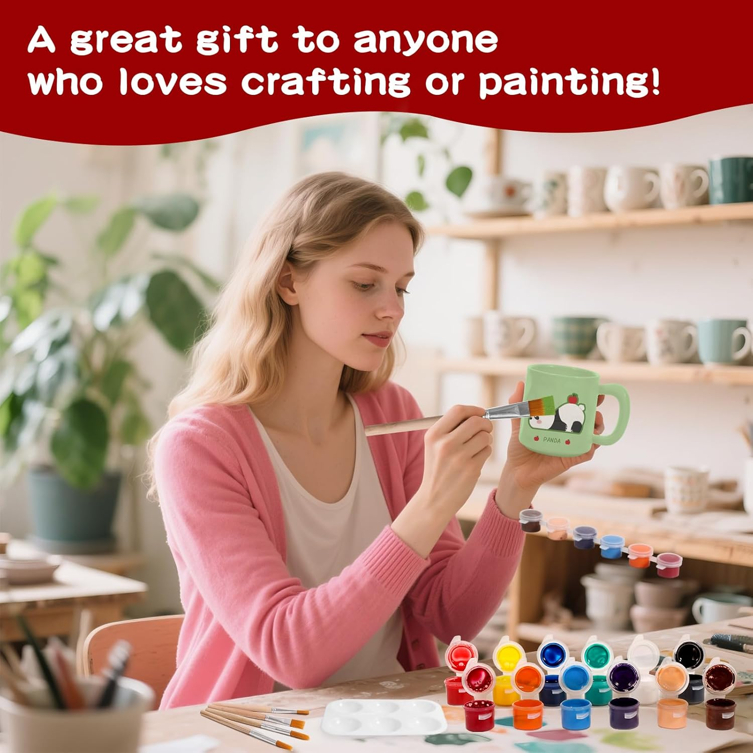 EILYGK Ceramic Painting Set, Cups Painting Set, Paint Your Own Ceramic Cup Kit, 2 Cups, Ceramic Painting Kit, Painting Sets for Adults