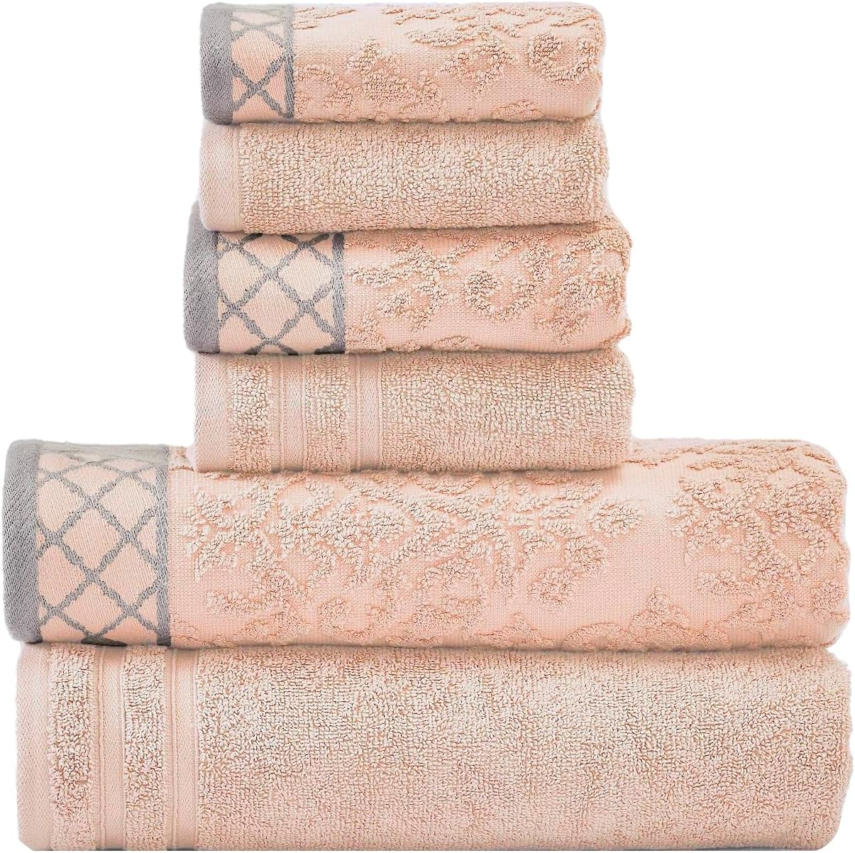 Modern Threads 6-Piece Damask Jacquard/Solid Ultra Soft 550GSM 100% Combed Cotton Towel Set with Embellished Borders [Sage] - Ivory image number 5