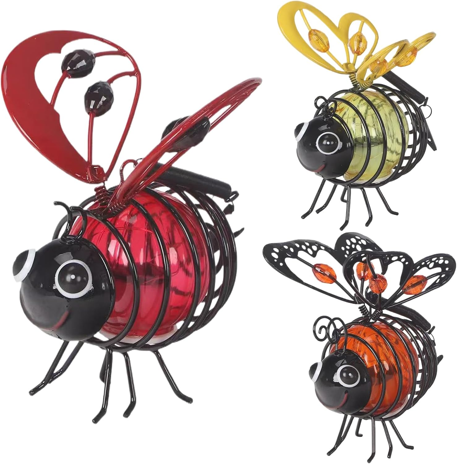 Solar Garden Lights, Honey Bee Fairy Lights, Solar Bee Lights Outdoor, Animal Solar Garden Lights with Spring and Hook, Hanging Solar Lights, Metal Led Lighting for Garden Terraces Lawns