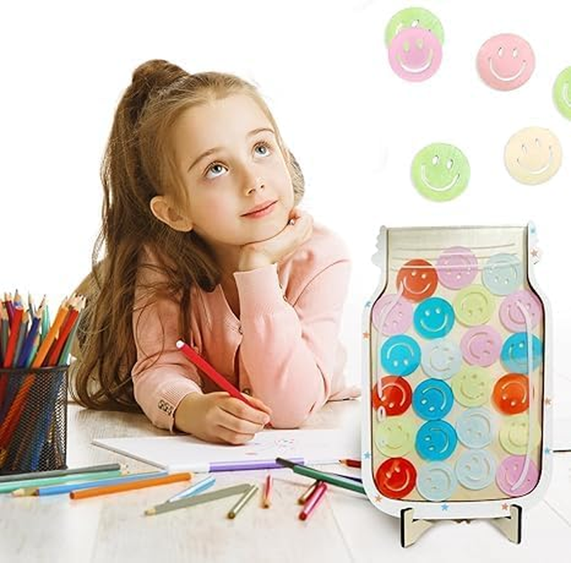 Smiley Face Stars Reward Jar,25Pcs Smiley Face Class Incentive Jar Bulletin Board Training Reward Jar,Smiley Face Reward Jar Positive Behavior Jar,Smiley Face Positive Behavior Reward Behavior Jar image number 1