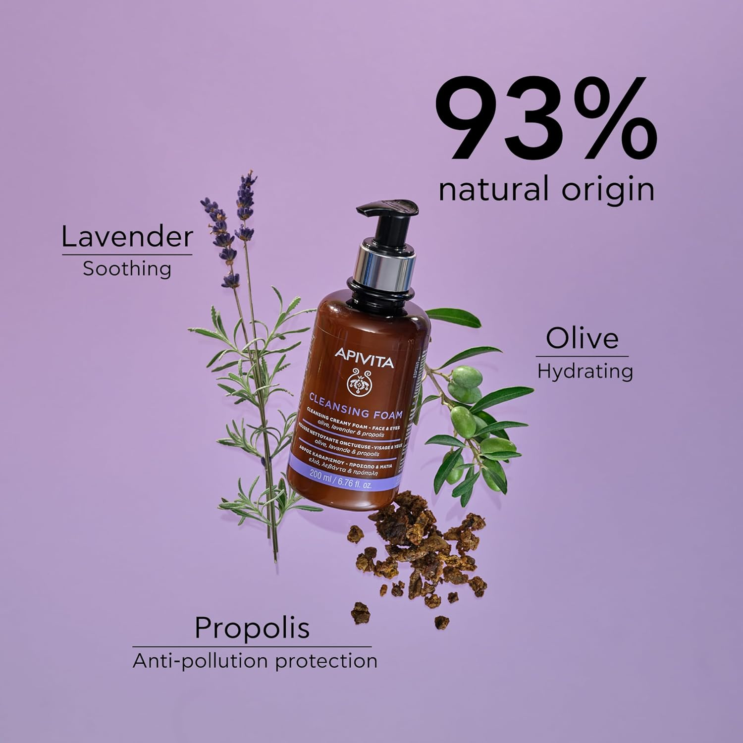 Apivita Cleansing Foam with Olive & Lavender for Face & Eyes 200Ml image number 2