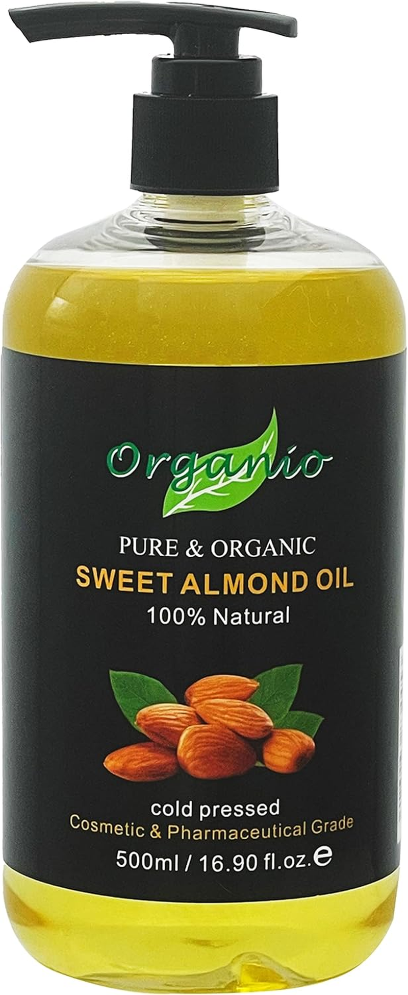 ORGANIC SWEET ALMOND OIL, COLD-PRESSED, 100% PURE, NATURAL (Cosmetic & Pharmaceutical Grade) (500Ml, with Pump)