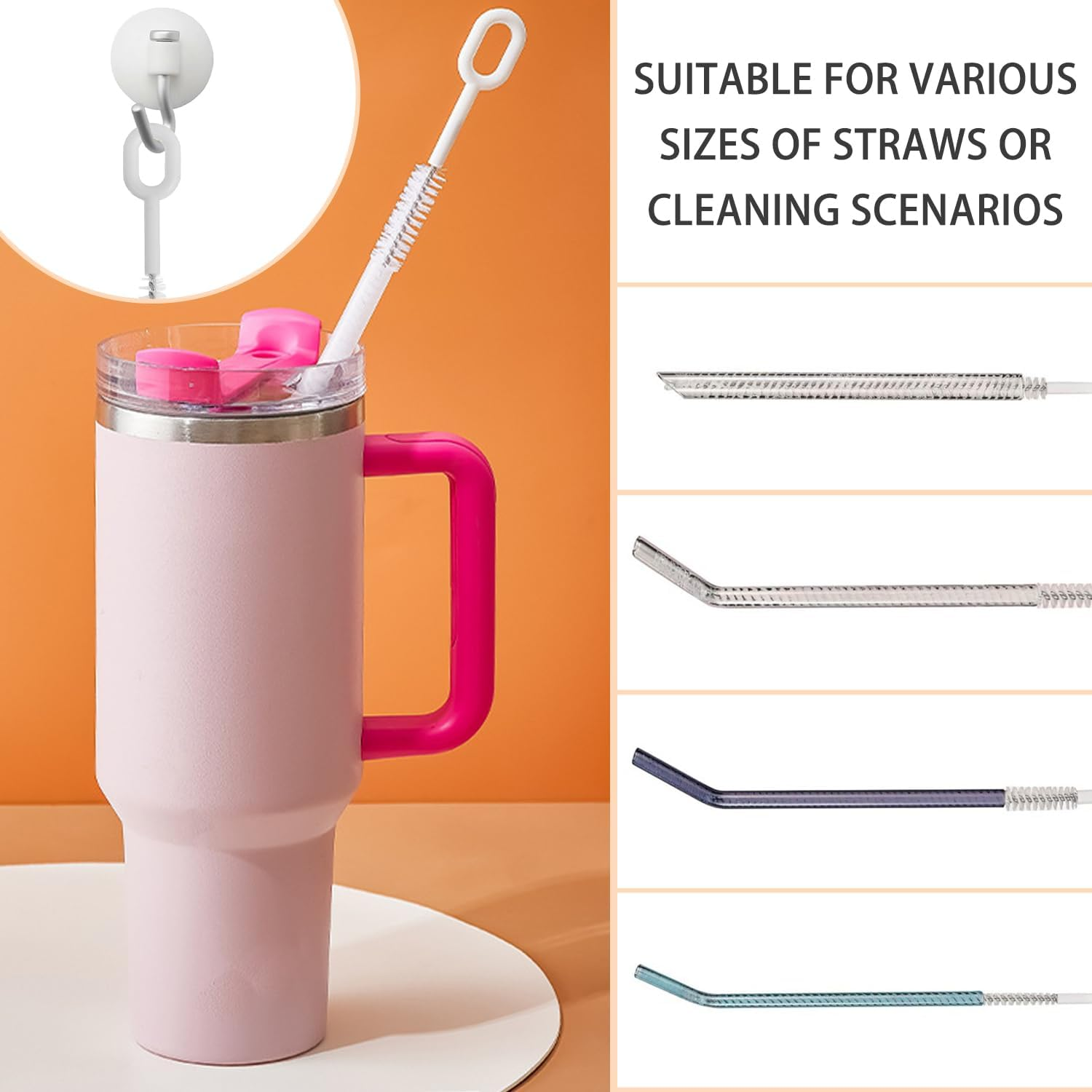 SYEYCW Straw Cleaning Brush Set Extra Long Straws Cleaning Tool 6Mm 8Mm 10Mm 12Mm Reusable Straw Brush for Straws Bendable Crevice Tool for Water Bottles