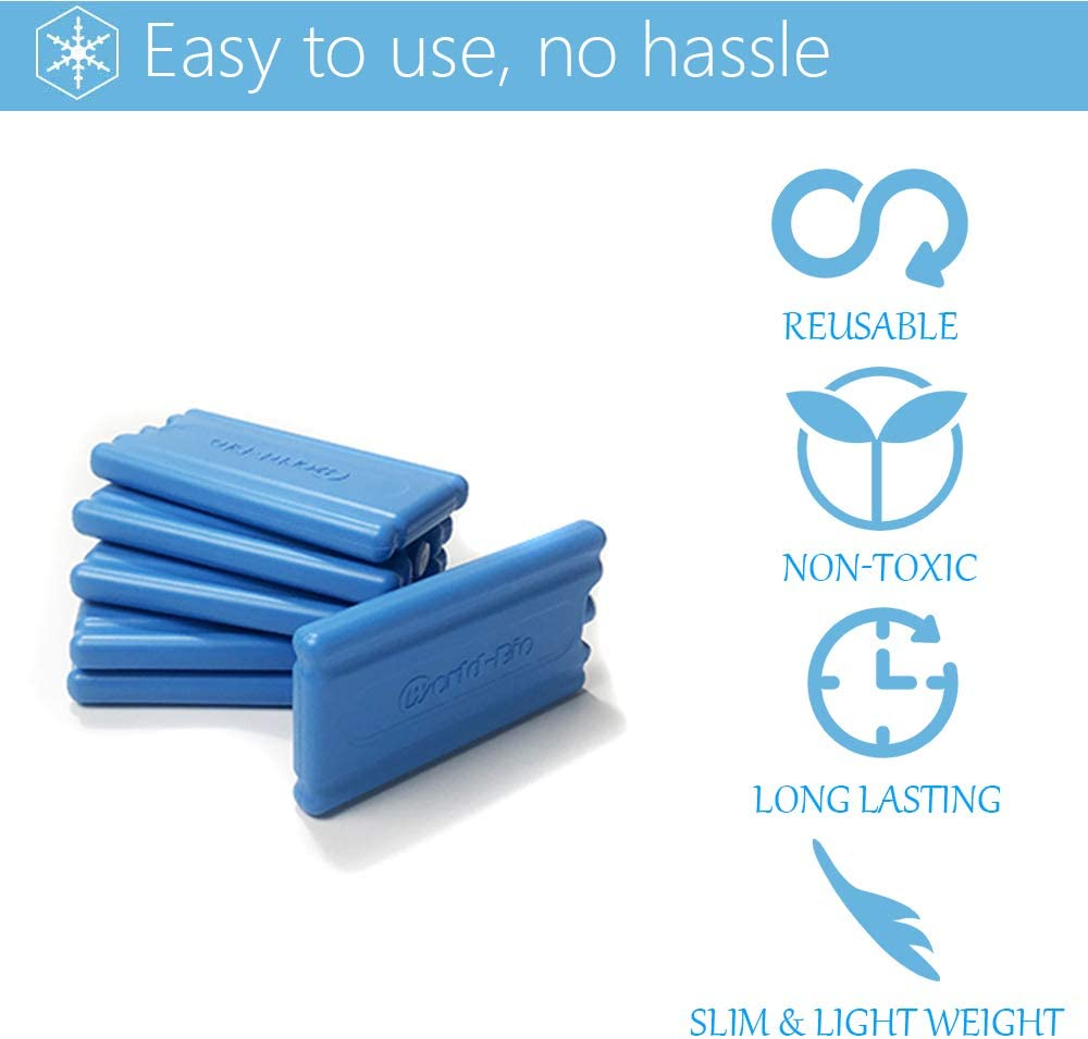 WORLD-BIO Ice Pack Brick Freezer Cool Packs for Lunch Box, Slim, Lightweight, Long-Lasting Reusable for Lunch Cooler Bag, Thin Lunchbox Cold Pack Blocks for Coolers Canned Beer Keep Food Fresh 6 Packs image number 1