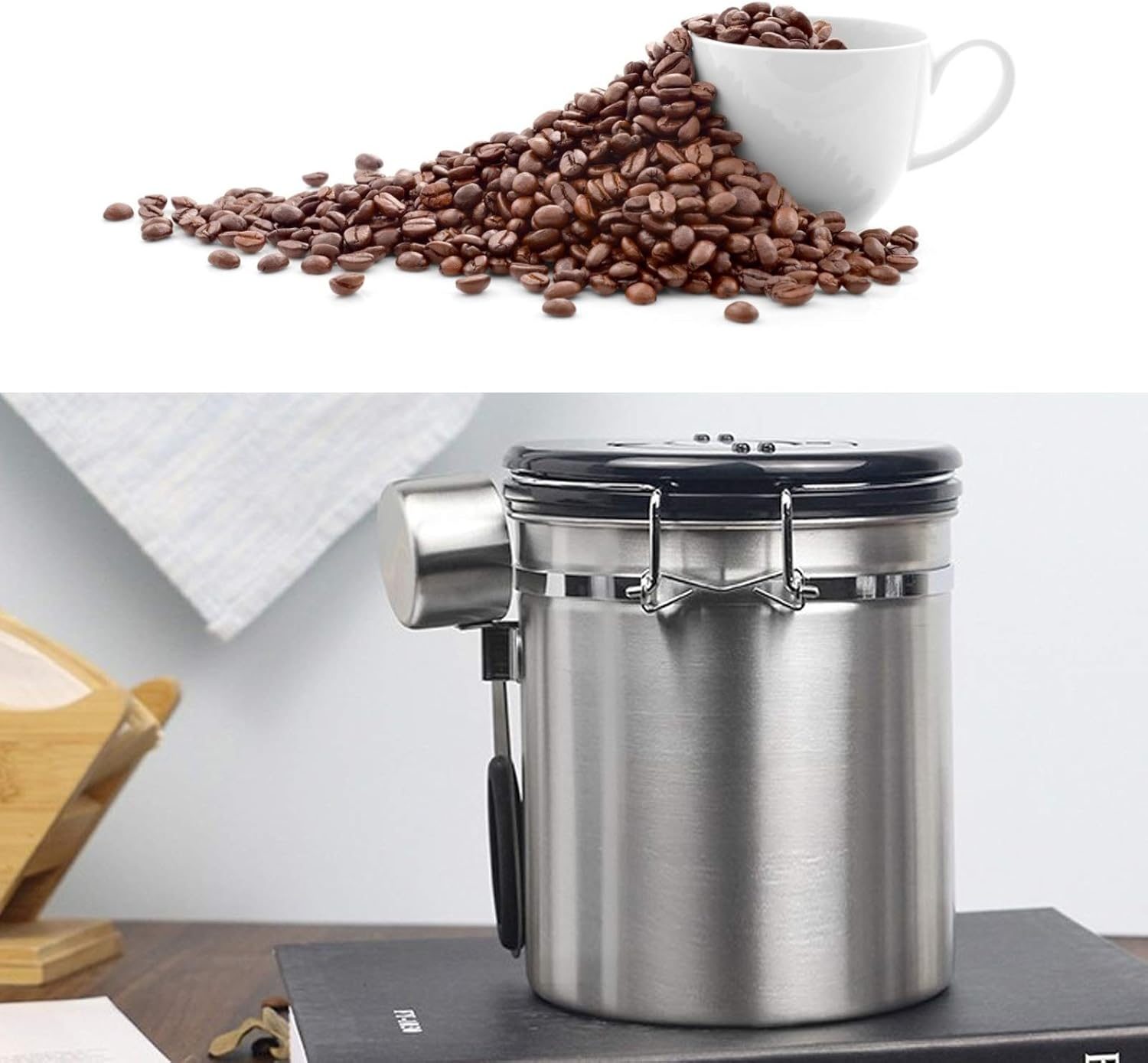 Coffee Bean Storage Container, with a Stainless Steel Coffee Spoon Portable Coffee Bean Canister, Dried Fruits for Coffee Beans Home Tea Leaves image number 6