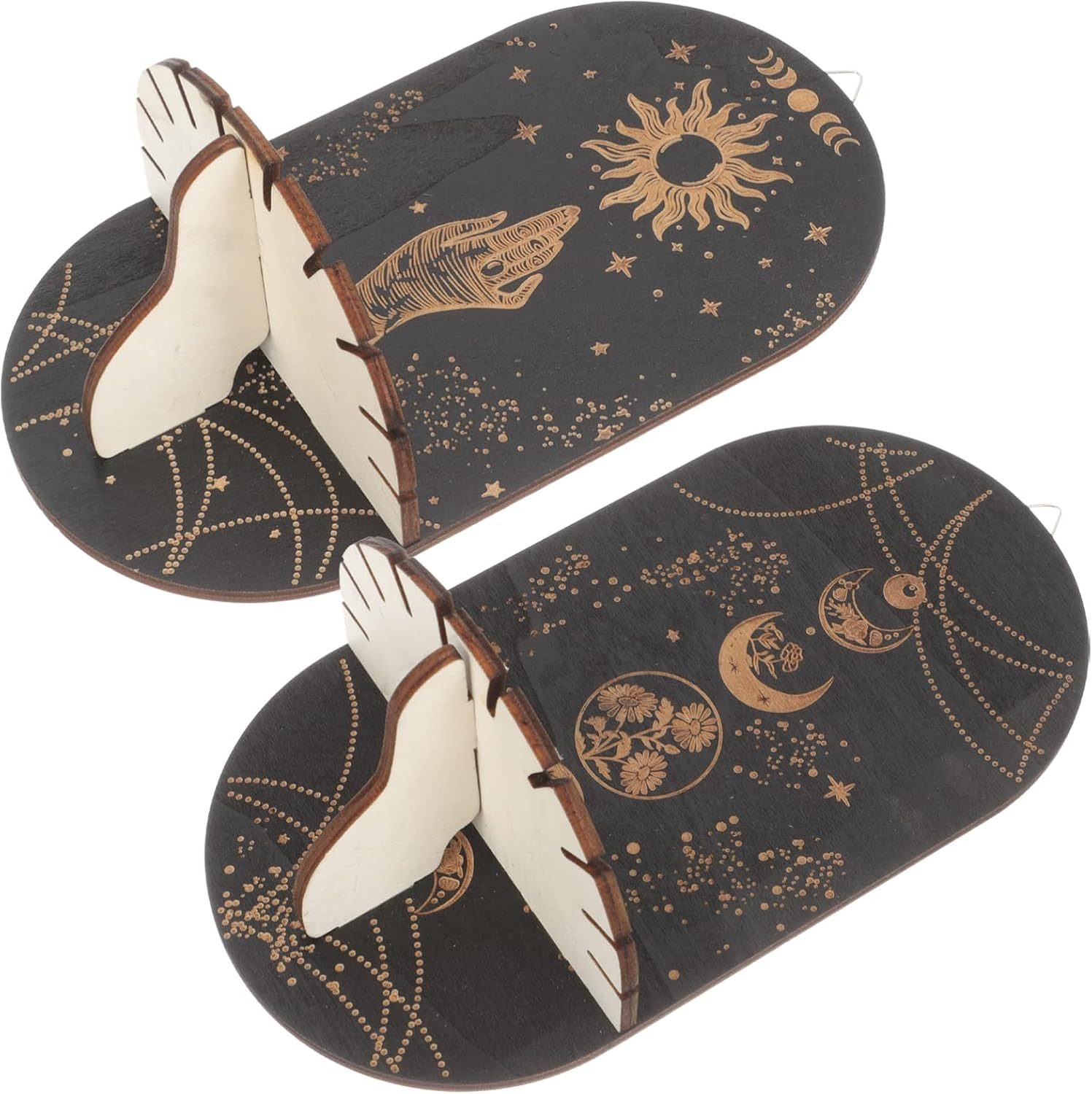 Cabilock 2Pcs Bohemian Style Wooden Crystal Display Rack Sturdy Wall Decor for Home Weddings and Parties Unique Crystal Stone Shelf Stand for Jewelry and Gem Collection