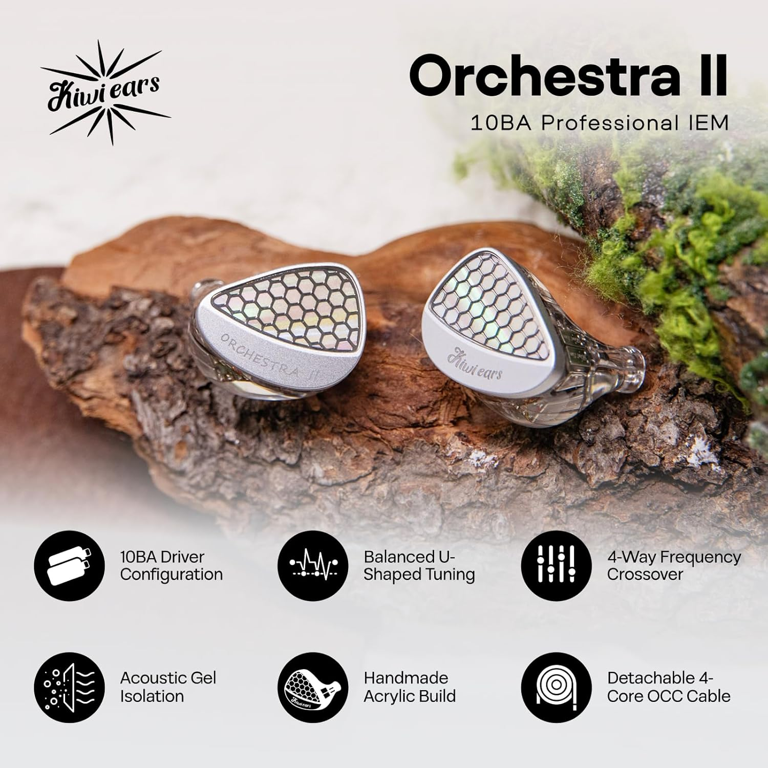 Linsoul Kiwi Ears Orchestra II 10BA Professional In-Ear Monitor, Hifi Wired IEM Earbuds with Superlative Tonal Balance, Handcrafts Shell for All Individuals and Music Genres (Silver) image number 6
