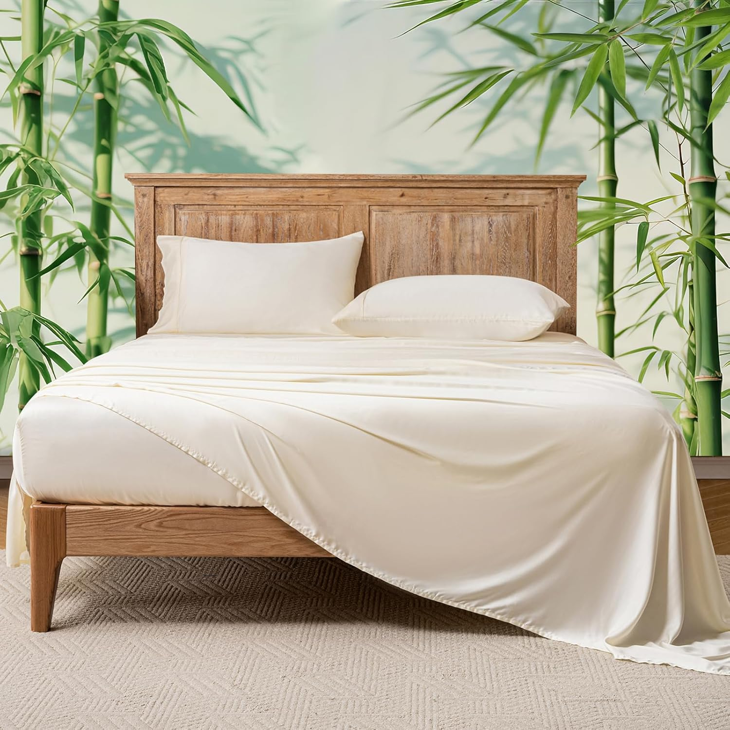 Lakora Bamboo Sheet Set Queen Size - 1000TC Set with Fitted Sheet, Flat Sheet - Cooling Bedding with Deep Pocket- Breathable, Soft, Hypoallergenic for Hot Sleepers (Champagne,Queen)