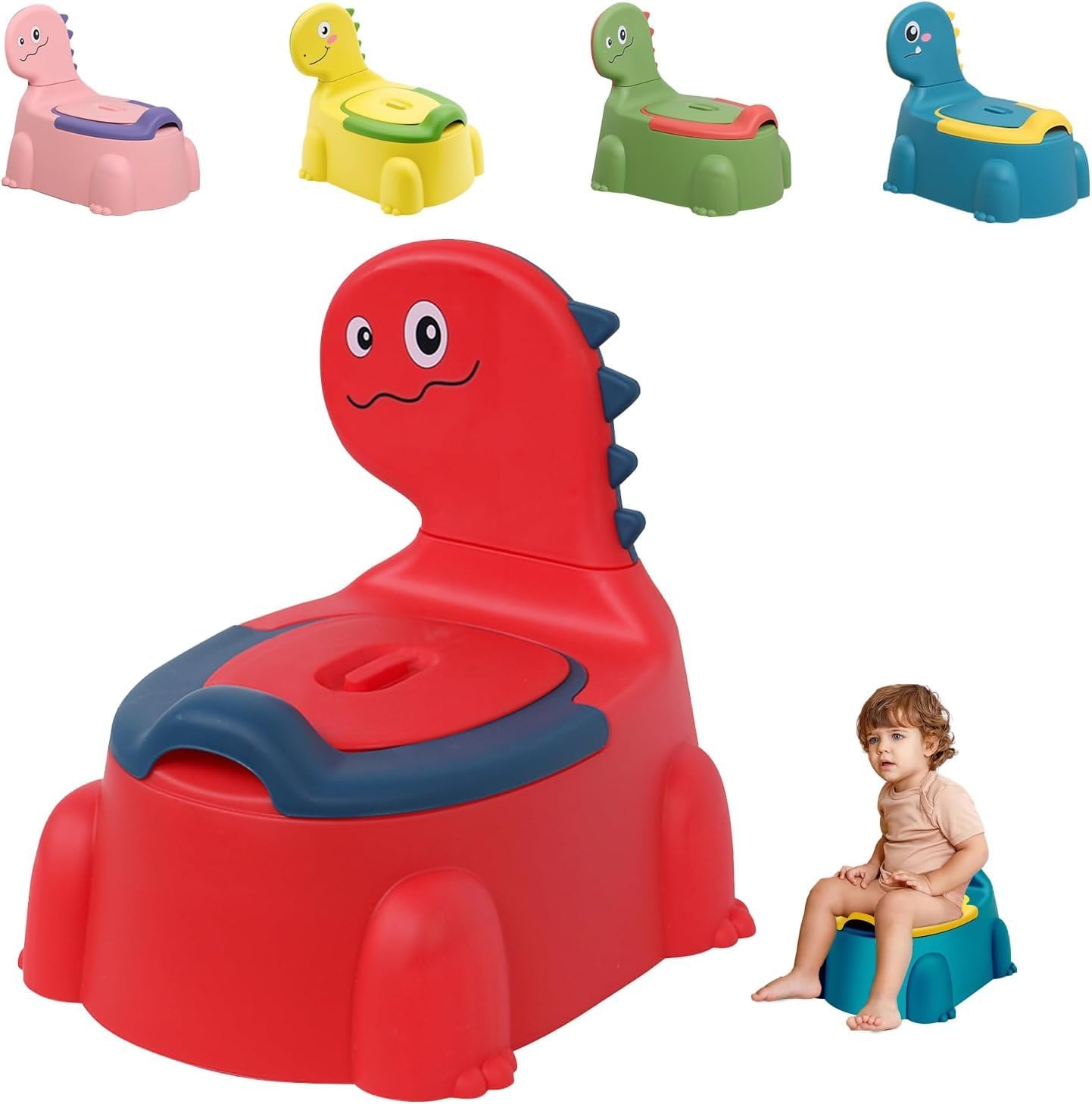 Dinosaur Potty Training Seat - Comfortable Toddler Potty Toilet Seat with Non-Slip Mat, Backrest & Soft Lid, Portable Potty Training Chair for Boys & Girls 1-6 Years (Lime Green)