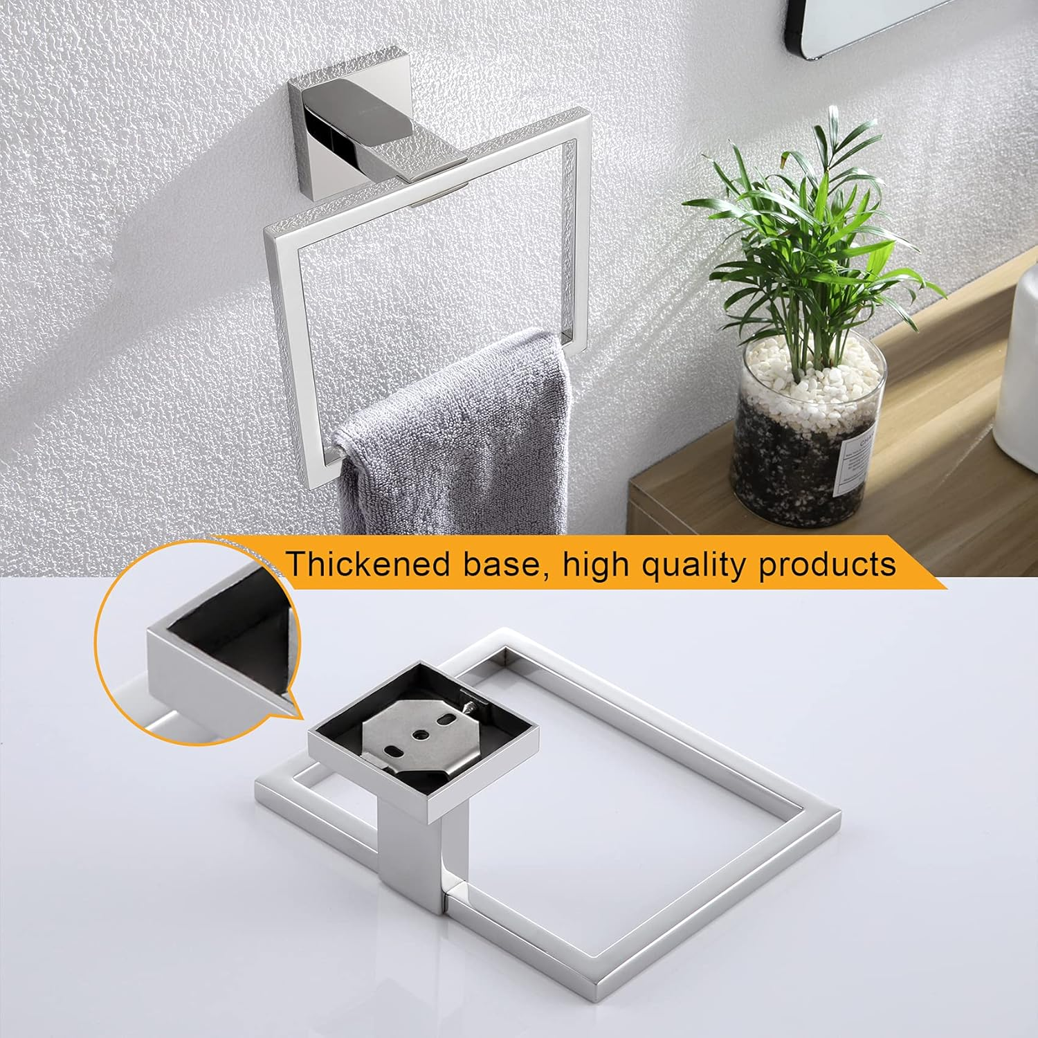 KOKOSIRI Bathroom Towel Holder Bath Towel Ring Towel Hanger Towel Rack Wall Mounted Stainless Steel Mordern Style, Polished Chrome, B3004CH image number 6