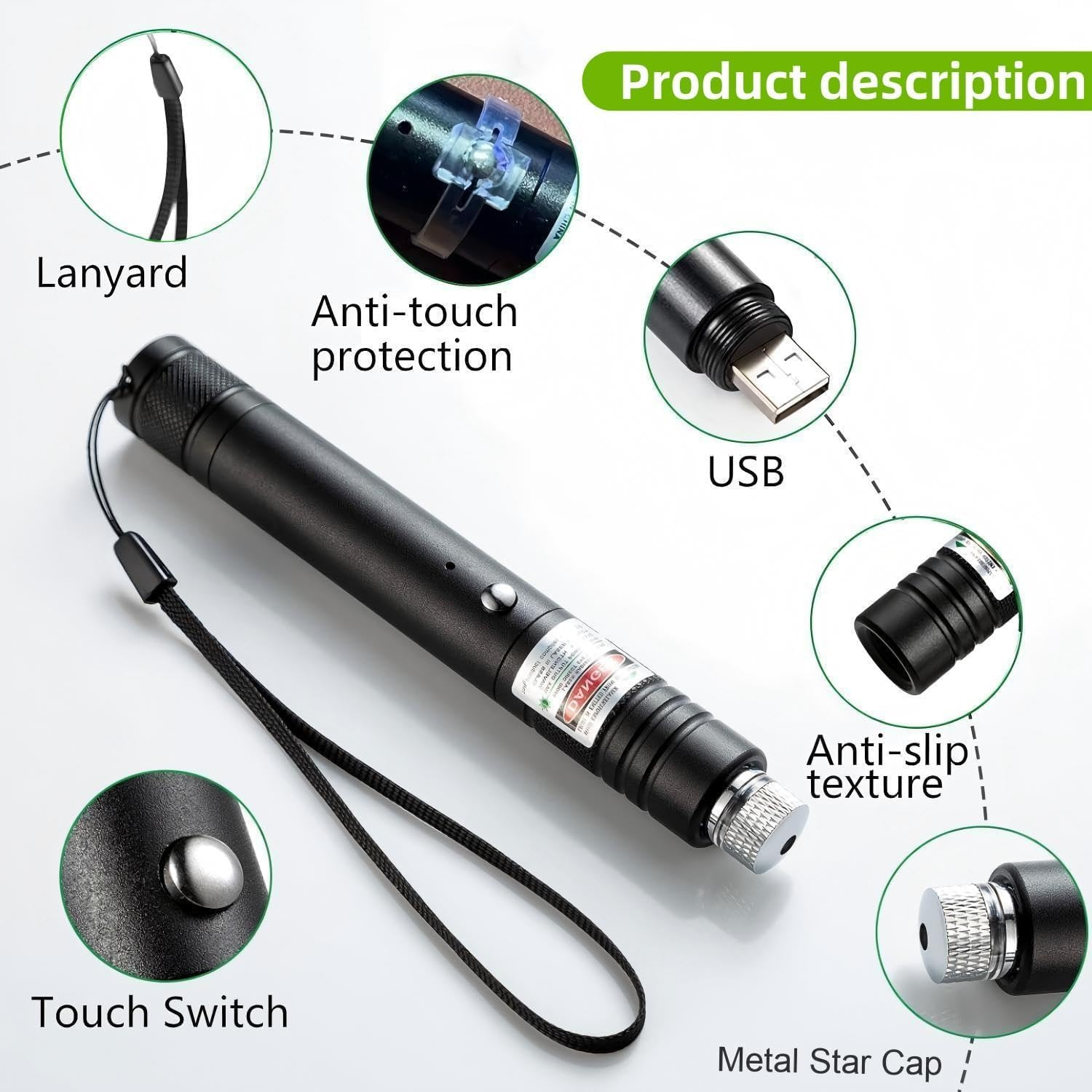 Professional Rechargeable Flashlight Long Distance Range Light for TV/LED/LCD Screens, Tactical Flashlights for Outdoors Astronomic Constructions Indoor Presentation Office（Green）