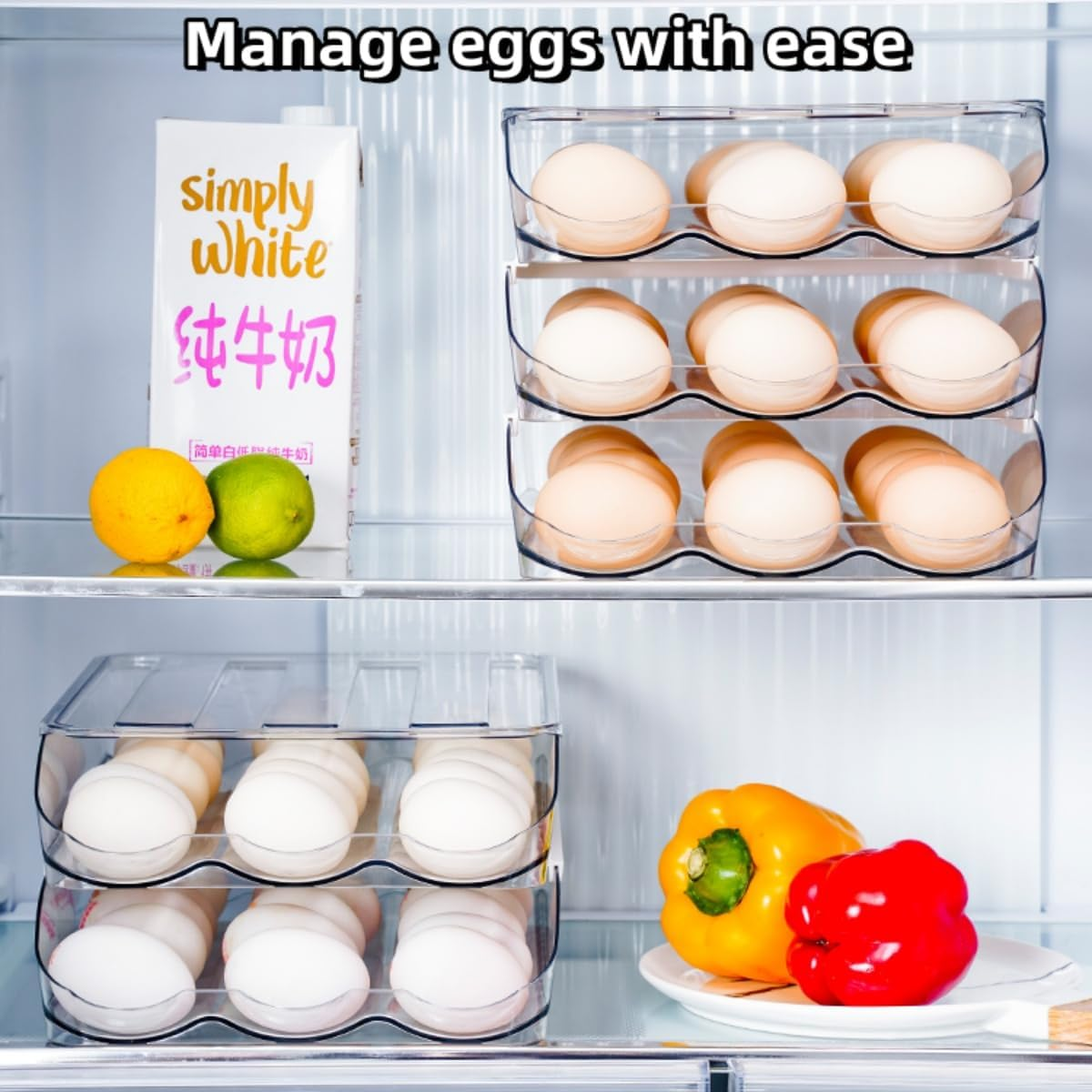 Egg Holder for Fridge, Egg Organizer for Refrigerator, Automatic Rolling Egg Container, Egg Storage Container Organizer, Clear Plastic Egg Tray, Egg Dispenser, Egg Rack (Double-Layers) image number 6