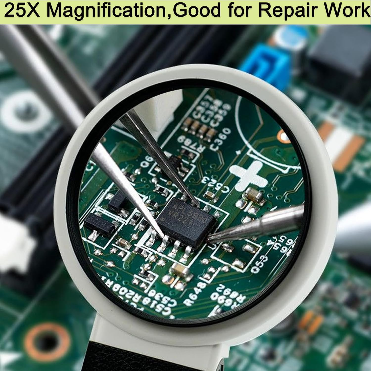 Hands-Free Magnifying Glass with 33 LED Lights,25X Stand Foldable Handheld Magnifying Glass for Coins Jewelry Crafts Hobby Seniors Reading Needle Threading Watch Repair Soldering Close Work image number 1