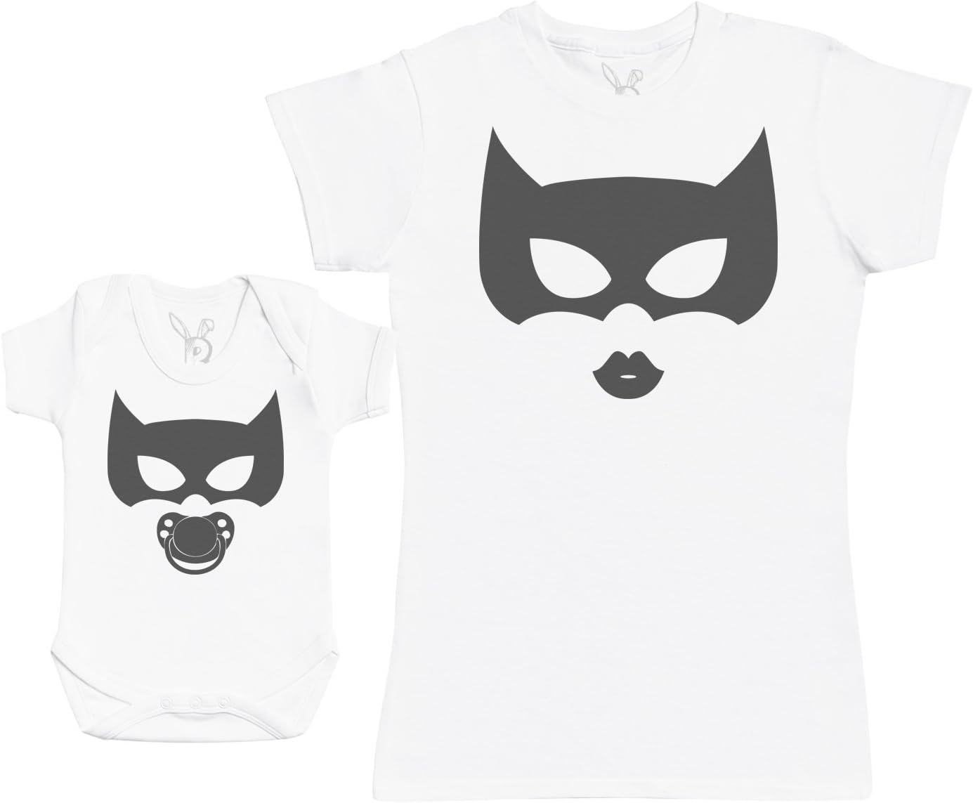 Zarlivia Clothing Superhero Mum & Baby - Matching Mother Baby Gift Set - Womens T Shirt & Baby Bodysuit - White - X-Large & 18-24 Months