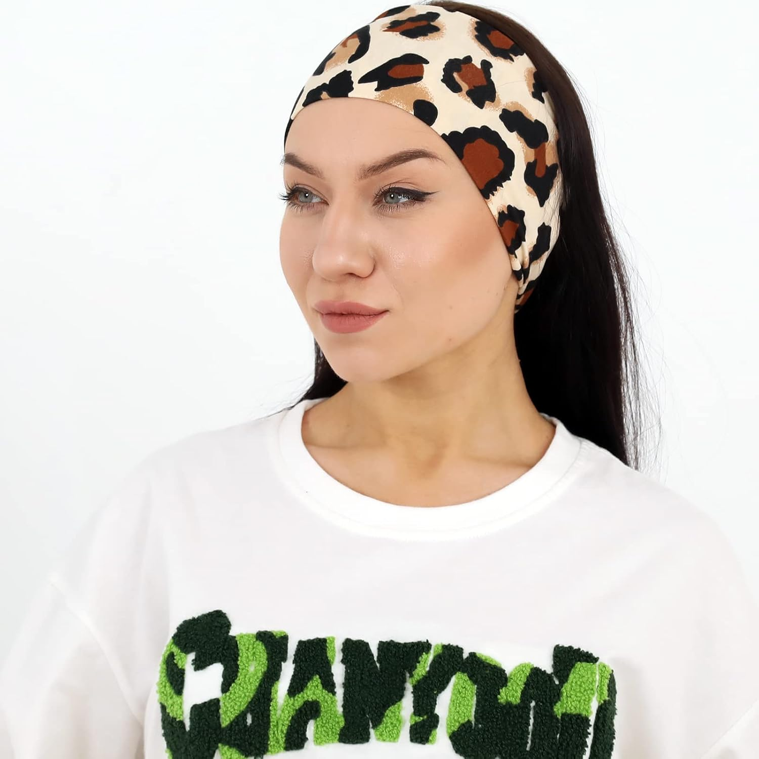 RITOPER Boho Black 4 Inches Wide Headbands for Women, 10 Pack Yoga Workout Head Bands Hair Bands for Women'S Hair, Leopard Print, Hiking, Tennis, Cycling, Running image number 4