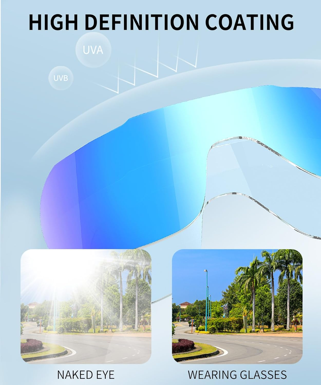 LECAGE Polarized Sunglasses Fit over Glasses Full Wrap-Around Cycling Glasses over Glasses HD UV Protection Sport Sungalsses Fashionable Bike Glasses for Men Women - Black+Blue image number 3