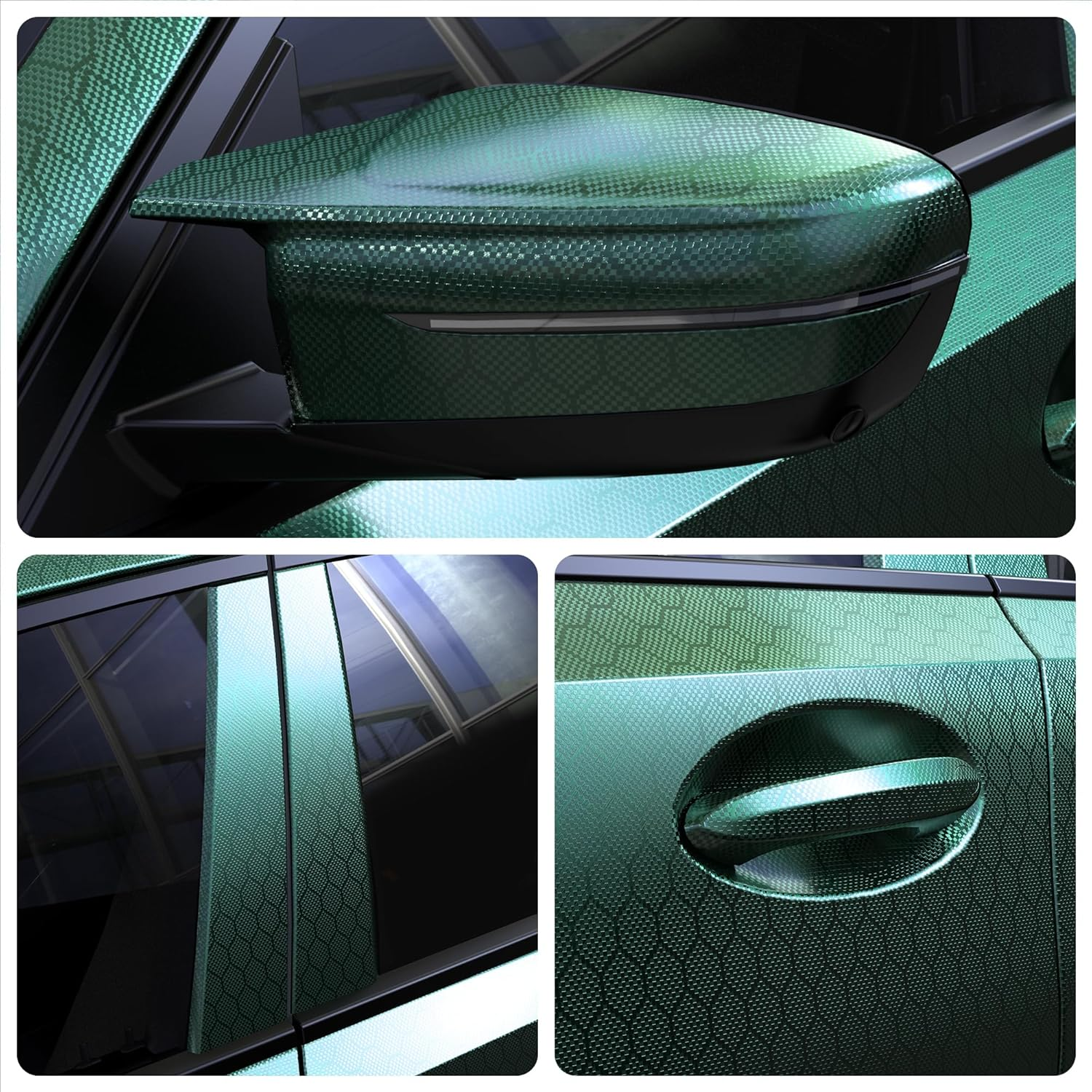 Lypumso Honeycomb Carbon Fiber Vinyl Wrap, Chrome Hexagon Cast Vinyl Film for Almost Cars and Motorcycles Exterior Interior, Self-Adhesive Car Wrap Stickers (Green, 1Ft X 10Ft) image number 6