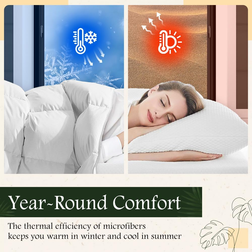 ZUNI Lightweight 420GSM All-Season Microfiber Comforter, Hypoallergenic Quilt with Renewable Fiber Fill, Machine Washable (White, Super King Size)