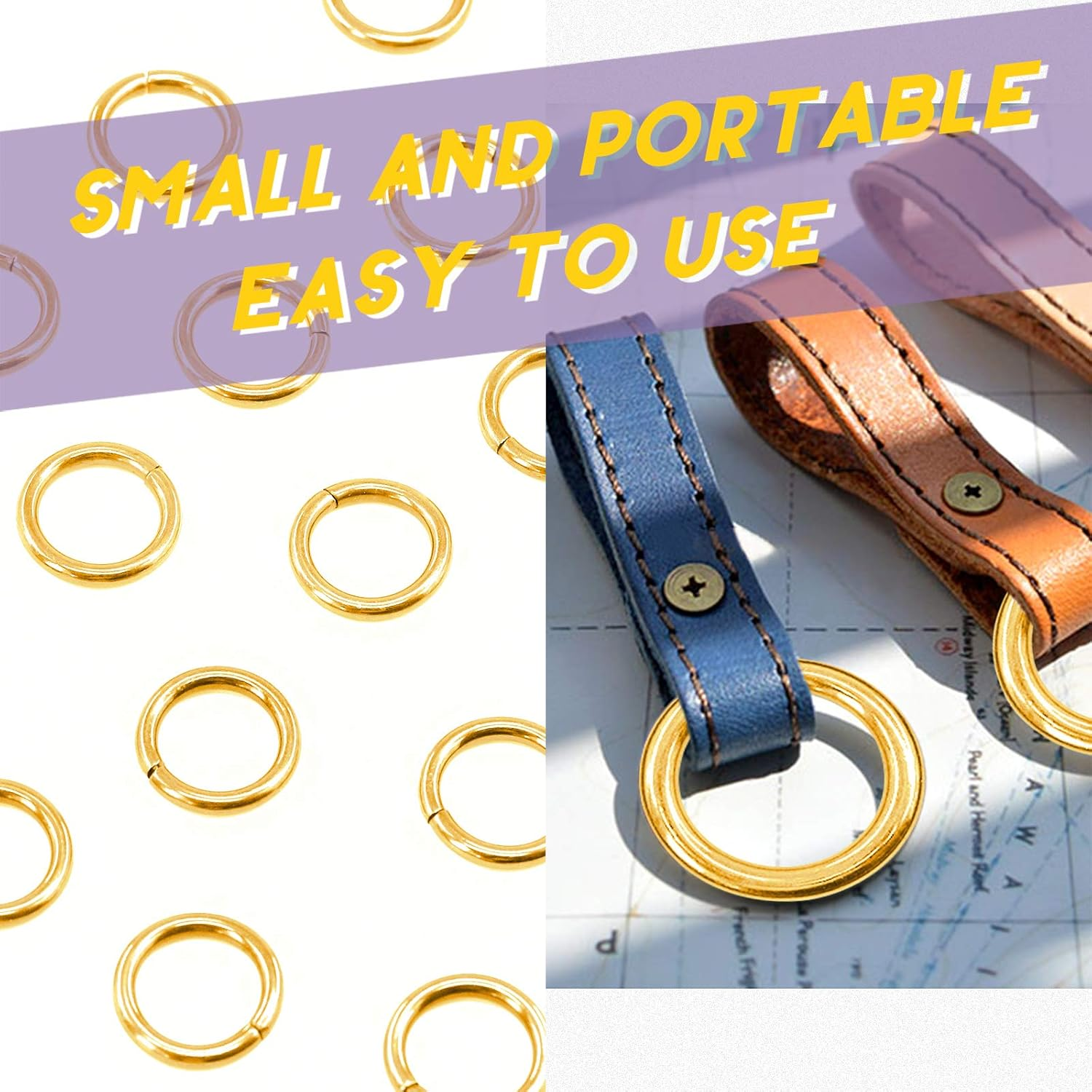 Swpeet 60Pcs Heavy Duty 3/5 Inch - 16Mm Gold Multi-Purpose Metal O Ring Metal Rings for Hardware Bags Ring Hand DIY Accessories Keychains Belts and Dog Leas (Gold, 3/5 Inch) image number 5