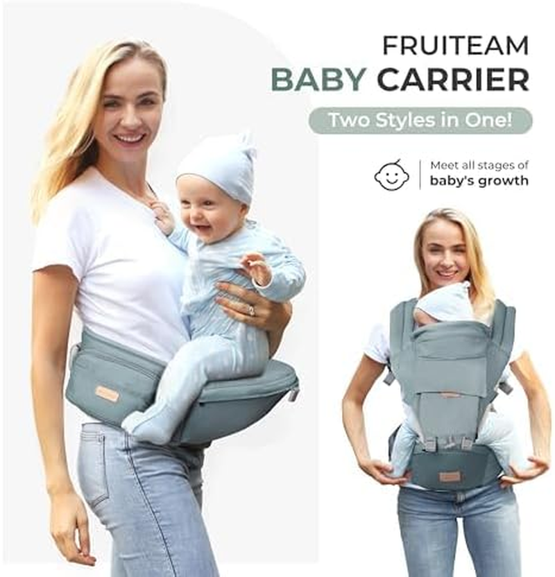 FRUITEAM Baby Carrier, 6-In-1 Baby Carrier with Waist Stool, One Size Fits All -Adapt to Newborn, Baby Hip Carrier for Breastfeeding, Infant & Toddler, Blue image number 1