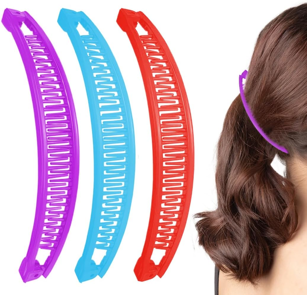 JAWUZ Pack of 3 Banana Clip Hair, Banana Clip Large, Large Banana Hair Clip, Banana Hair Clips, Women'S Thin Hairstyle, Banana Clip Hair Accessory for Women and Girls (Blue, Purple, Red) image number 5