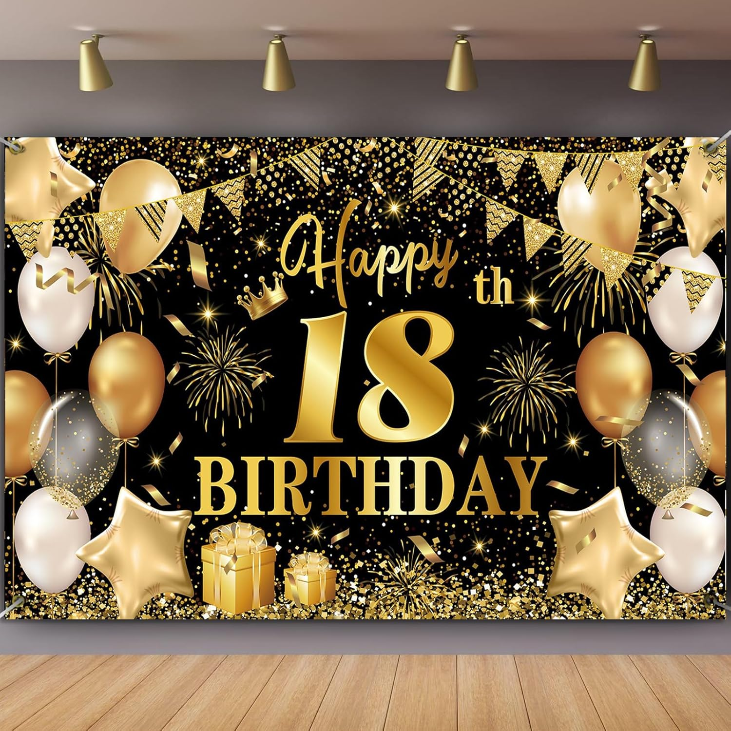 Happy 18Th Birthday Decoration Backdrop Banner Black Gold Birthday Decorations Party Supplies 18Th Party Banner (18Th) image number 3
