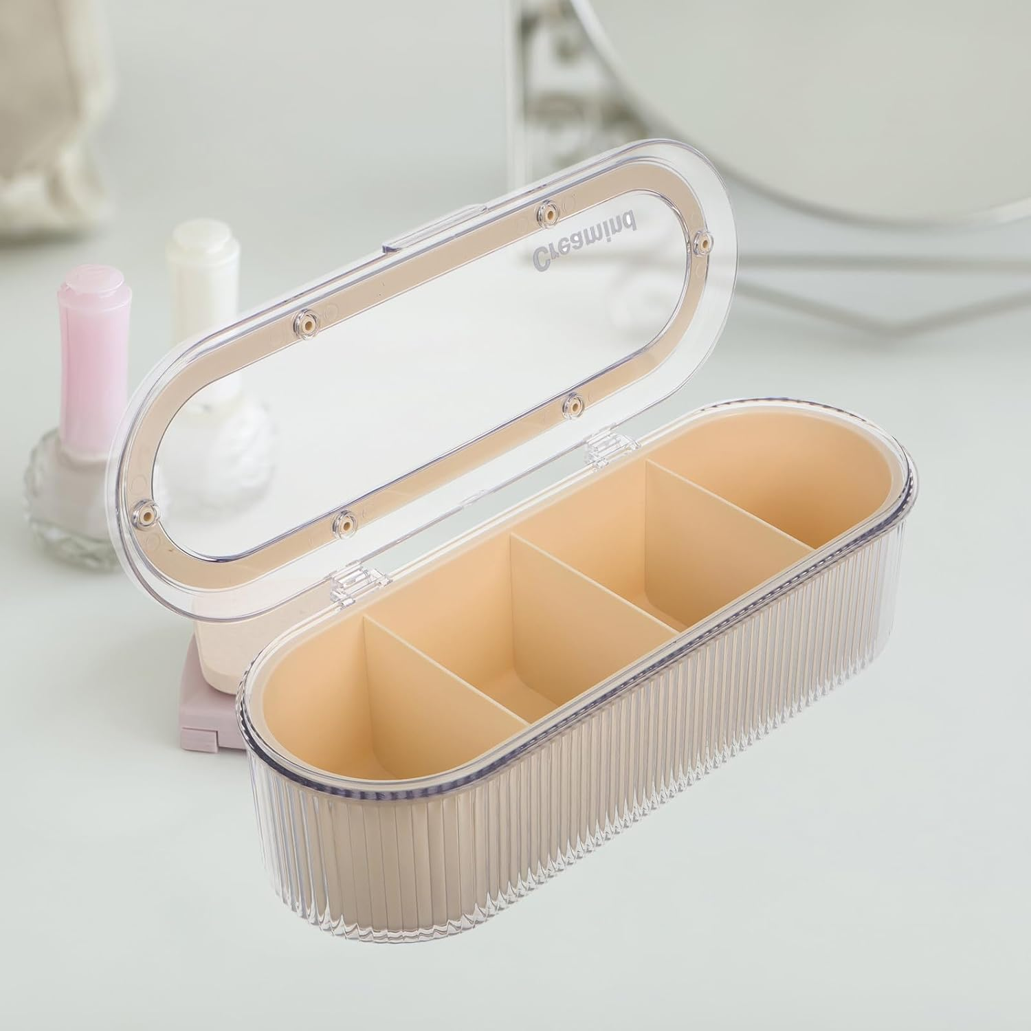 GRADENEVE Clear Makeup Sponge Organizer Box with Compartments and Protective Lid Compact Cosmetic Storage for Foundation Blenders and Beauty Tools Transparent Dustproof Holder for Vanity And