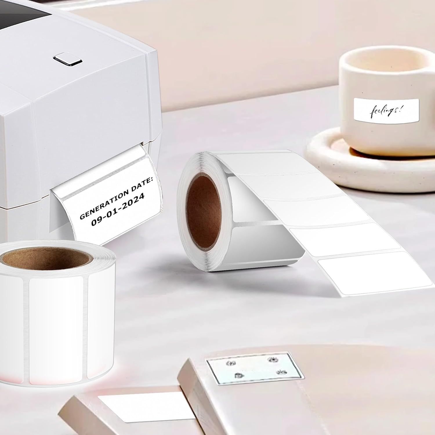 YIKIADA Direct Thermal Labels 1 X 2 Inches White Rectangle Shipping Labels Self-Adhesive Waterproof Thermal Sticker Paper for Busineses & Warehouses 500 PCS per Roll image number 6