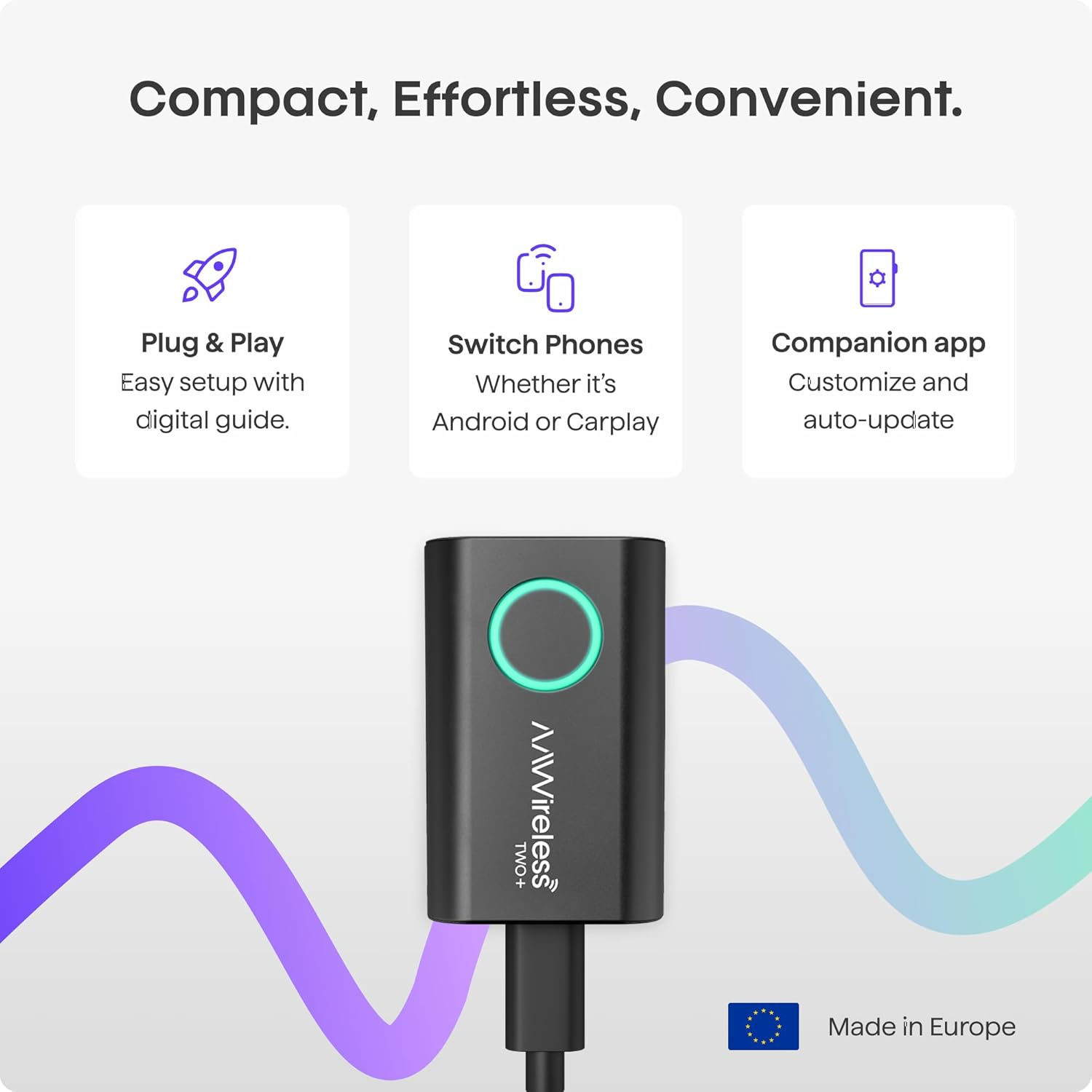 Aawireless Two+ Android Auto & Apple Carplay 2-In-1 Adapter &mdash; Wireless Connection via Bluetooth & Wifi &mdash; Suitable for Ios 10+ & Android 11+ &mdash; Multifunctional Button &mdash; Made in Europe image number 4