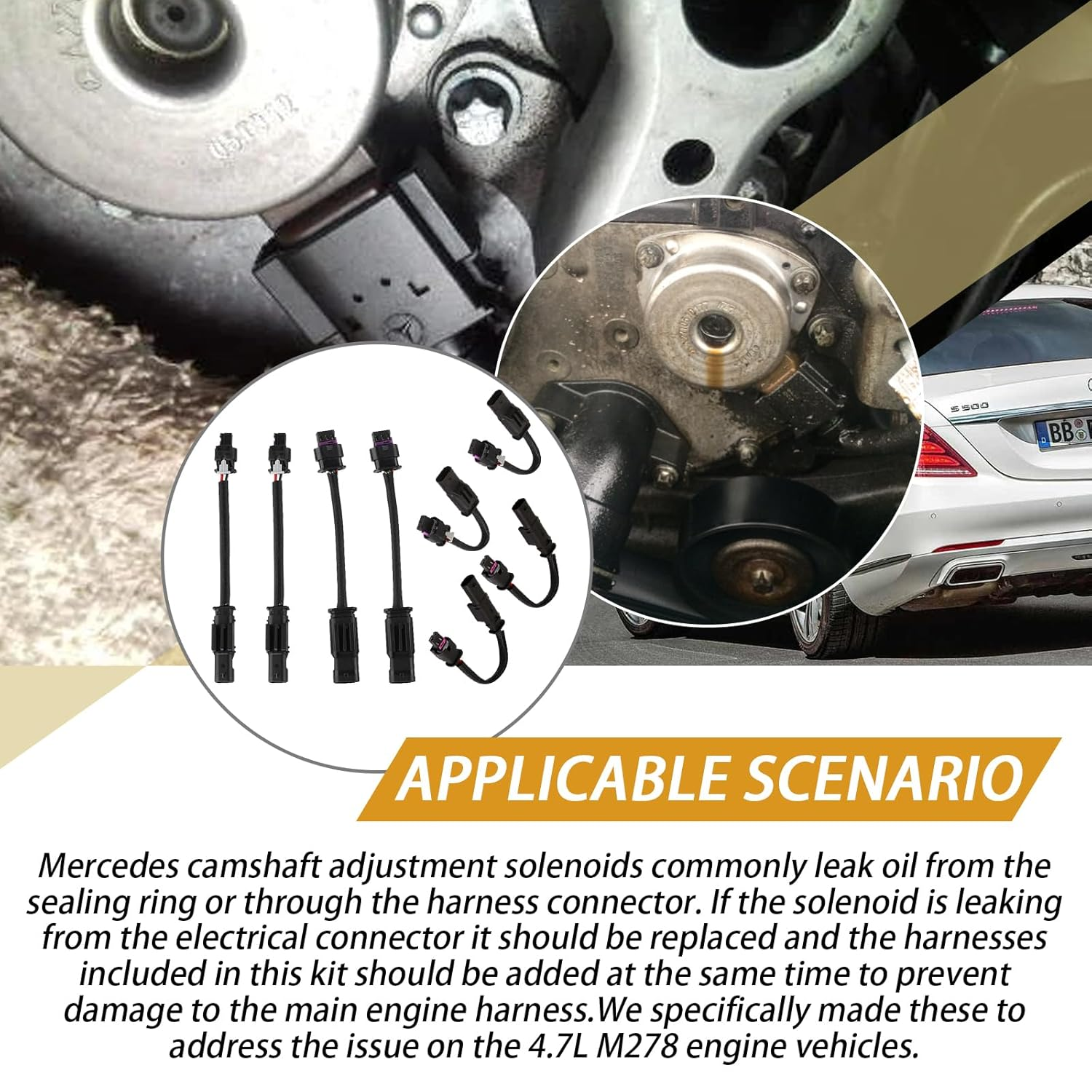 8PCS 3PIN & 2PIN Harness Extension Kit Compatible with Mercedes Benz 4.7L 2011-2020 Camshaft Adjuster Magnet Cam Position Connector Harness Extension M278 Cam (Replace #A276 156 07 90 A276 905)