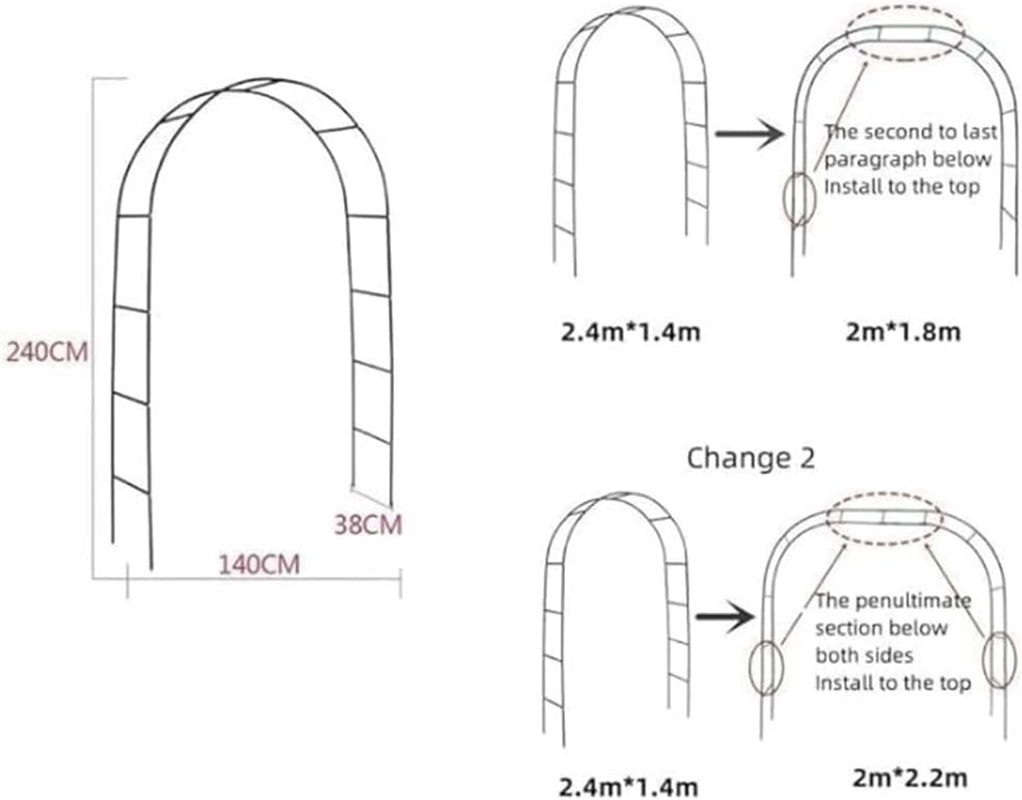 Metal Garden Arch, Garden Arch Trellis for Climbing Plants, Assemble Freely 2 Sizes for Wedding Climbing Plant Roses Vines Bridal Party Decoration (Black) image number 5