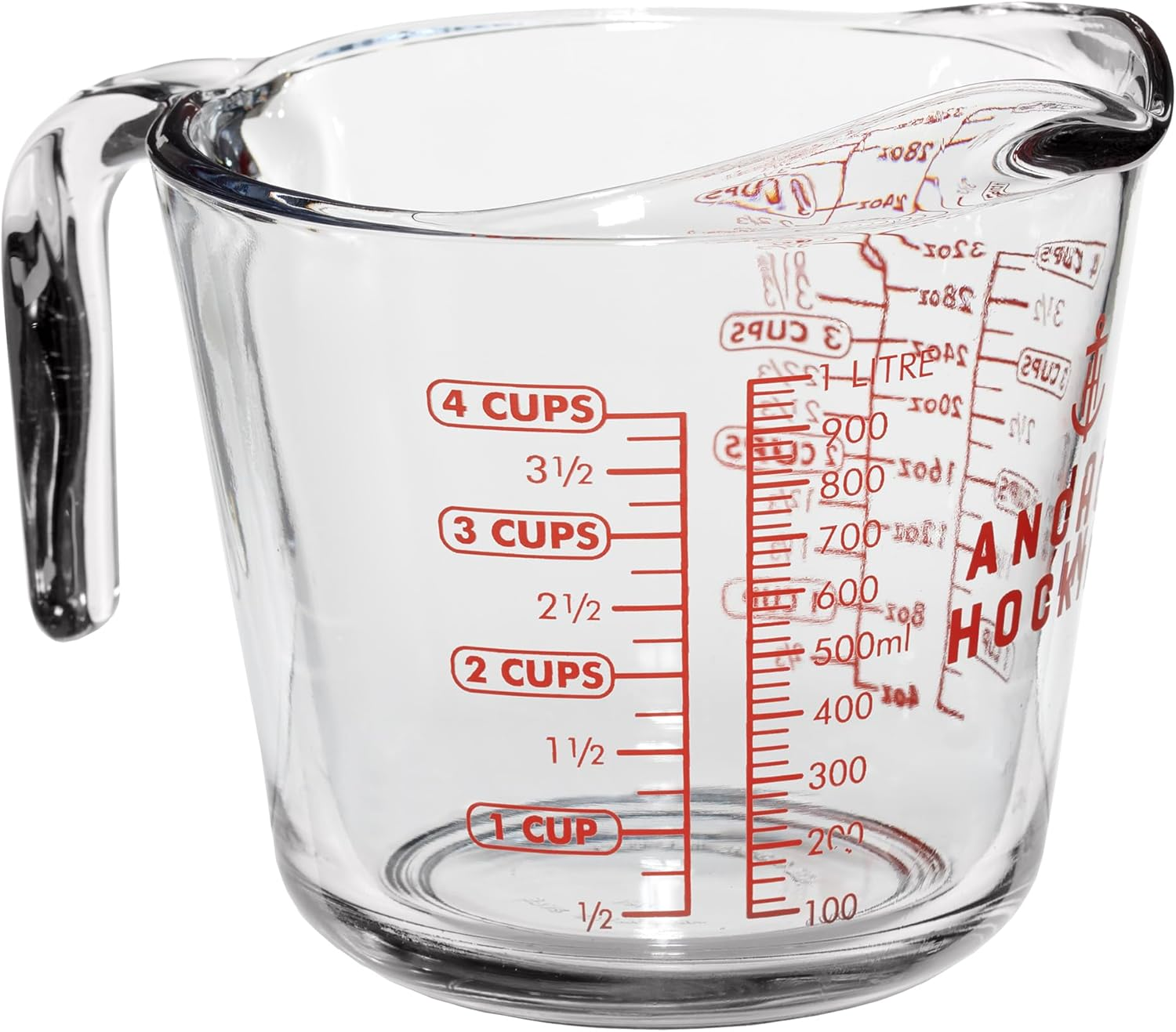 Anchor Hocking Small Measuring Jug &ndash; Durable Glass Cup with Easy-Read Markings, Open-Handle Grip and Smooth Pour Design &ndash; Microwave and Dishwasher Safe for Precise Kitchen Prep &ndash; 500 Ml Capacity