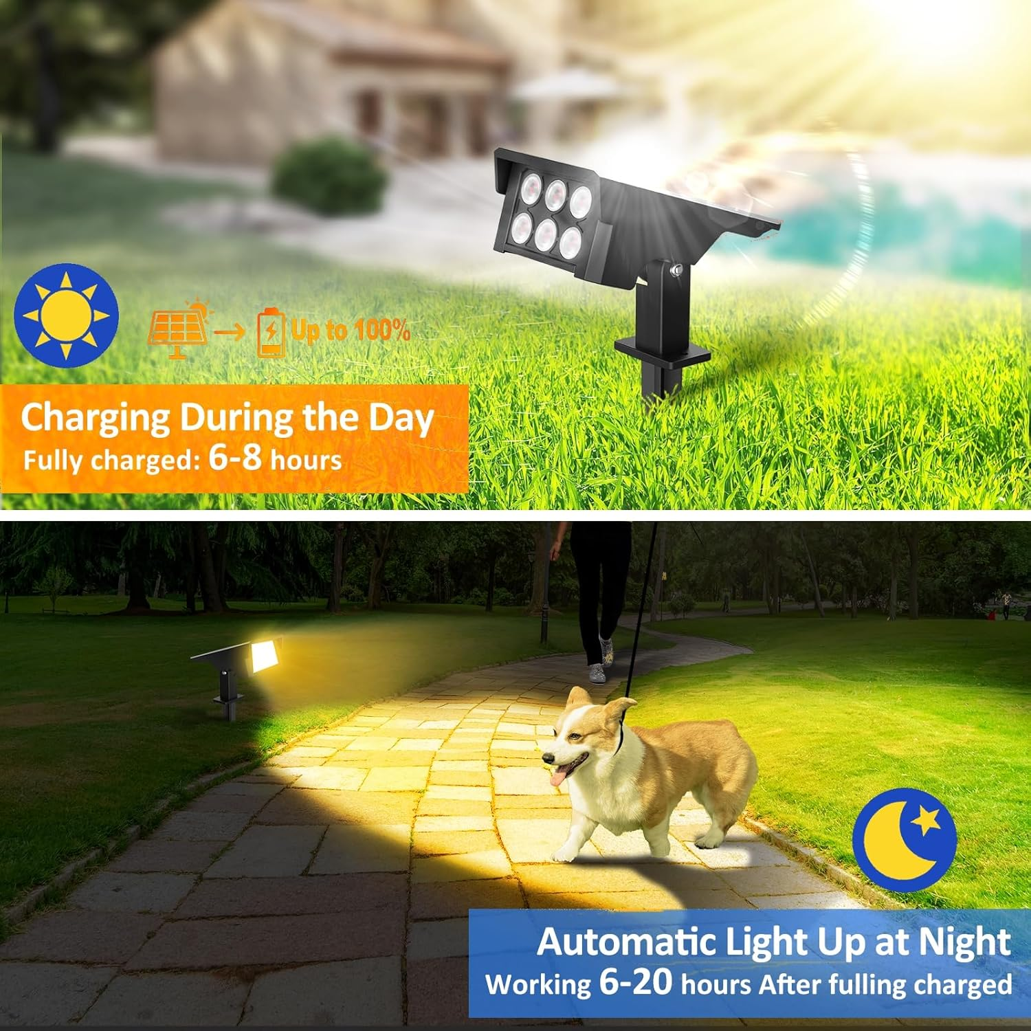 MEIKEE Solar Spot Lights Outdoor, 2 Pack Warm White Solar Landscape Spotlights Dusk to Dawn 3 Modes 3 Brightness Adjustable, IP65 Waterproof Solar Lawn Tree Wall Lights for Patio Driveway Path image number 1