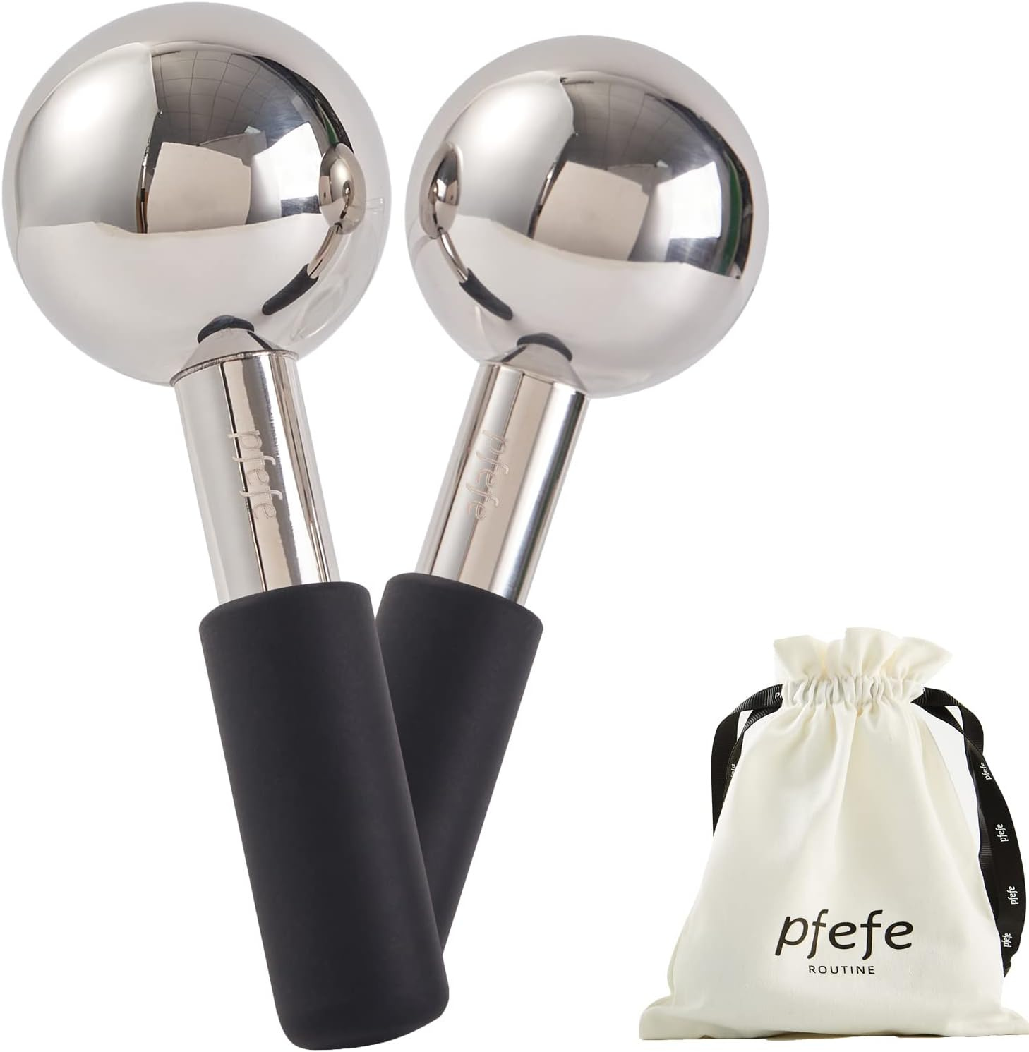Pfefe Ice Globes for Face & Eyes, Unbreakable Stainless Steel Cryo Sticks for Beauty Routines, Facials Cold Roller Cooling Globes for Puffiness, Wrinkles, Dark Circles, Headaches