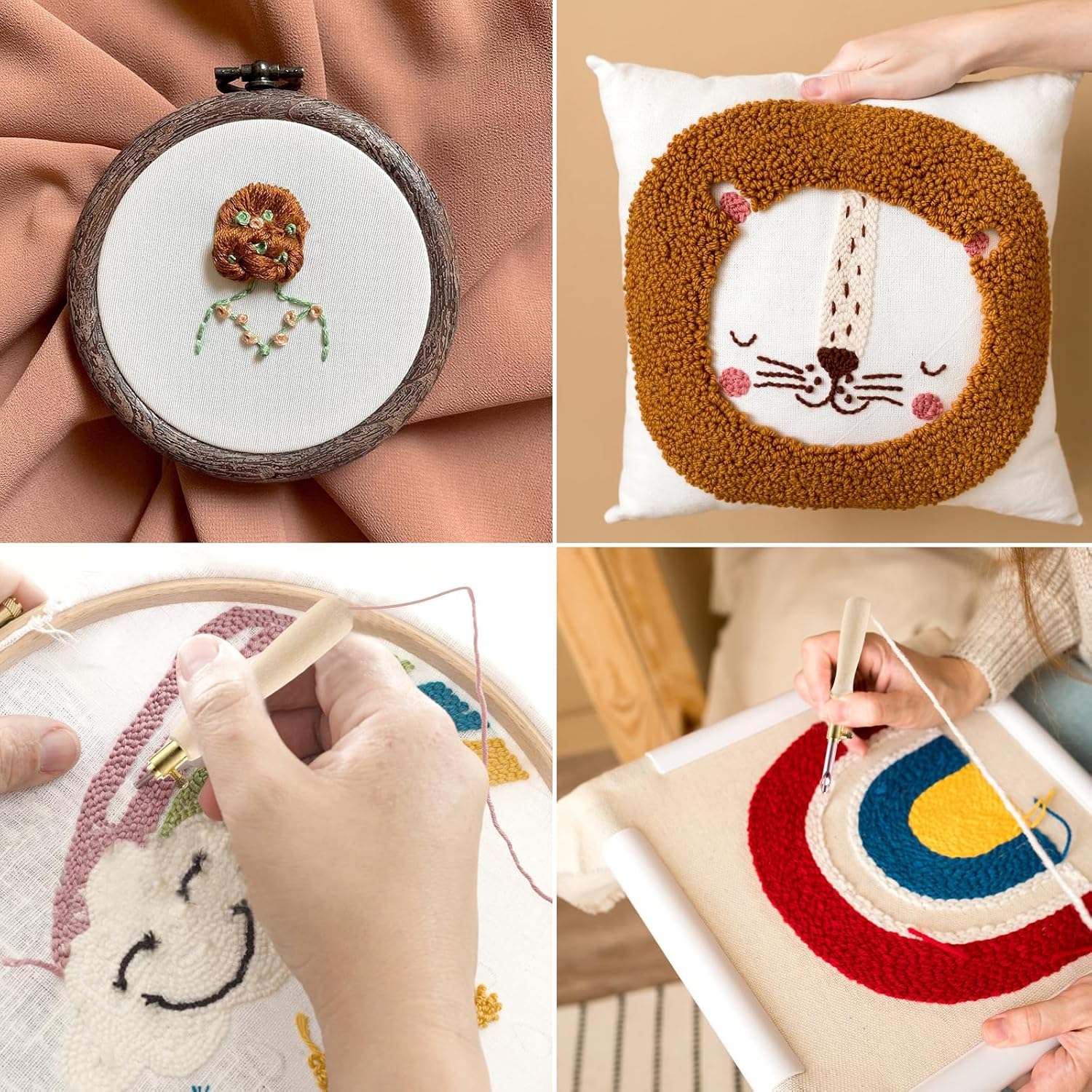 16Pcs Punch Needle Kits, Punch Needle Tool Punch Needle Embroidery Kit Sewing Art Needles with 6 Sizes Bare Needles Punch Needle Heads for Adults Beginner Floss Cross Stitch DIY Craft image number 1