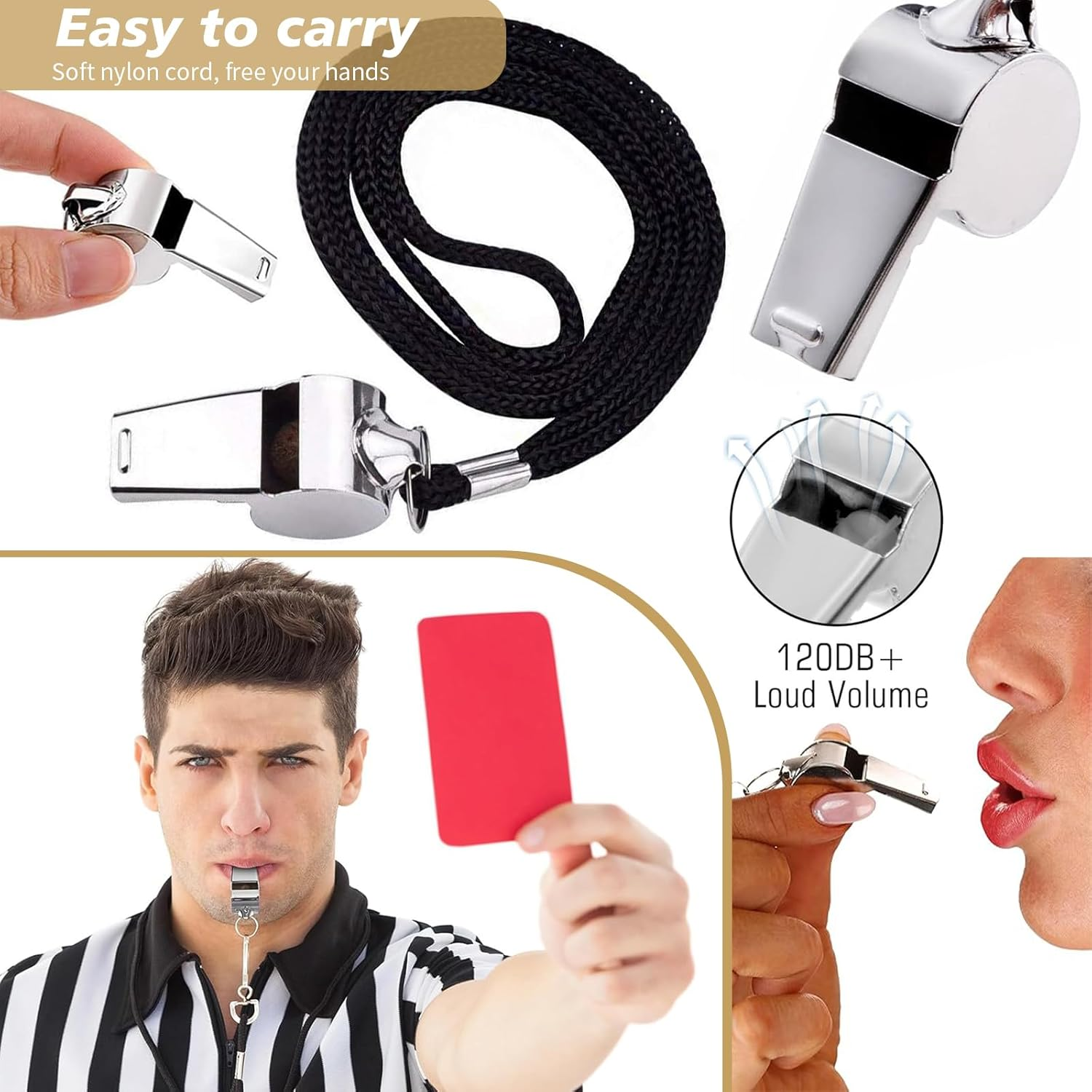 10 Pcs Metal Whistle with Lanyard &ndash; Loud & Crisp Sound Sports Whistles for Referees, Coaches, Teachers, Police, Survival, Training, Outdoor Sports, Gym, Lifeguard, Safety, Dog Training image number 5