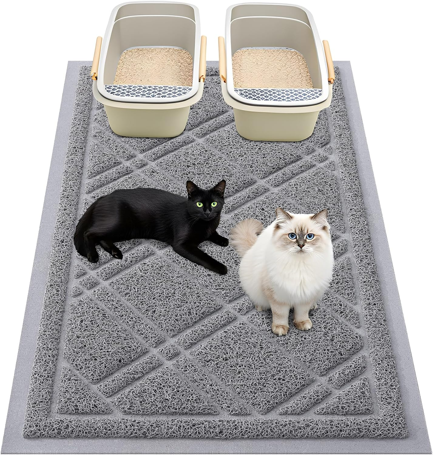 Smiry Cat Litter Box Mat 30X17, Non-Slip Water Resistant Litter Trapping Mat, Easy Clean Less Waste and Urine-Locking Cat Carpet for Indoor, Black