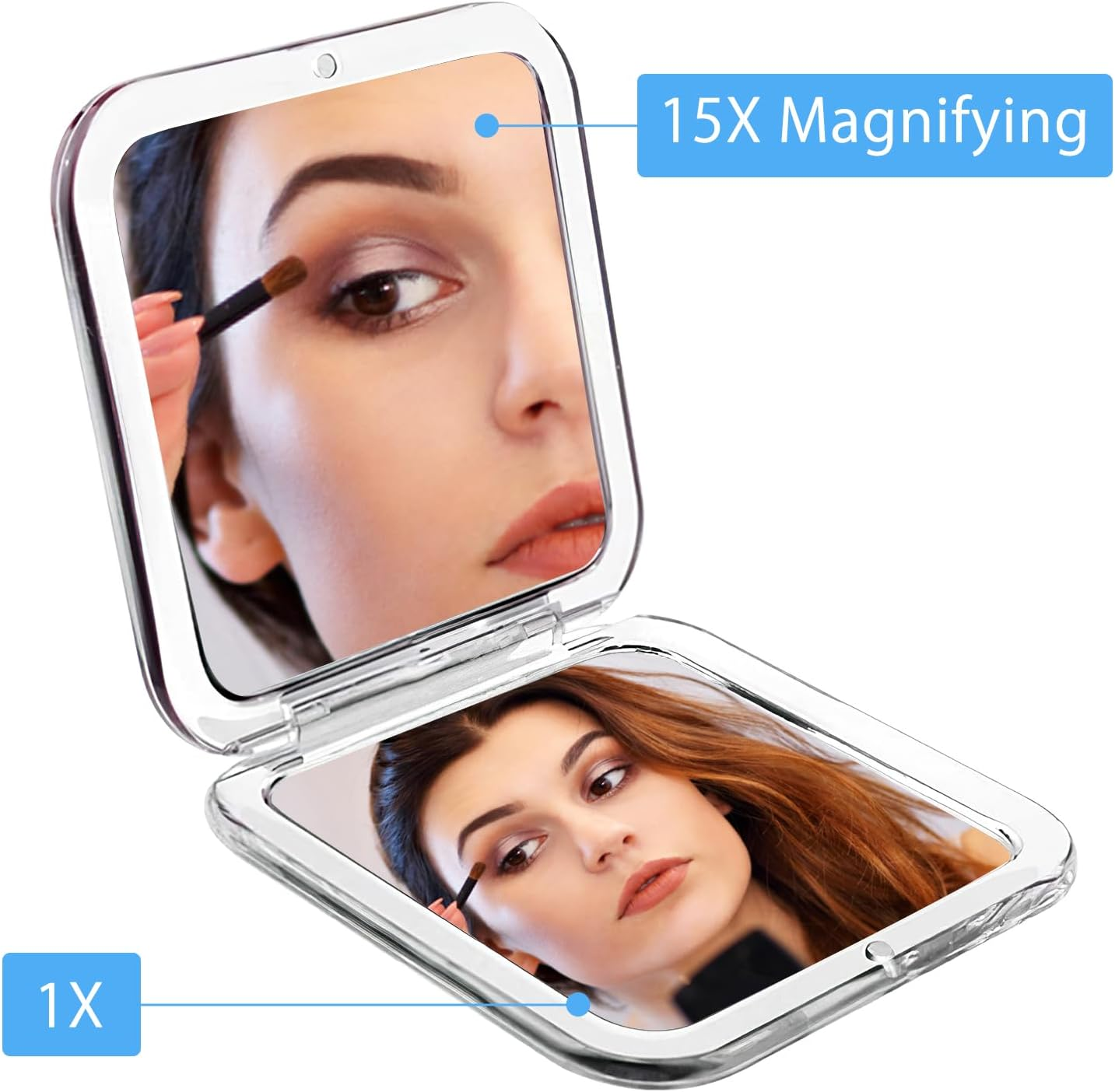 UOCAI Foldable Travel Mirror with 15X Magnifying Mirror and Tweezers, Double-Sided Compact Mirror with Magnification, Square Cosmetic Mirror, Travel Mirror Small for Purses, Handbags image number 6