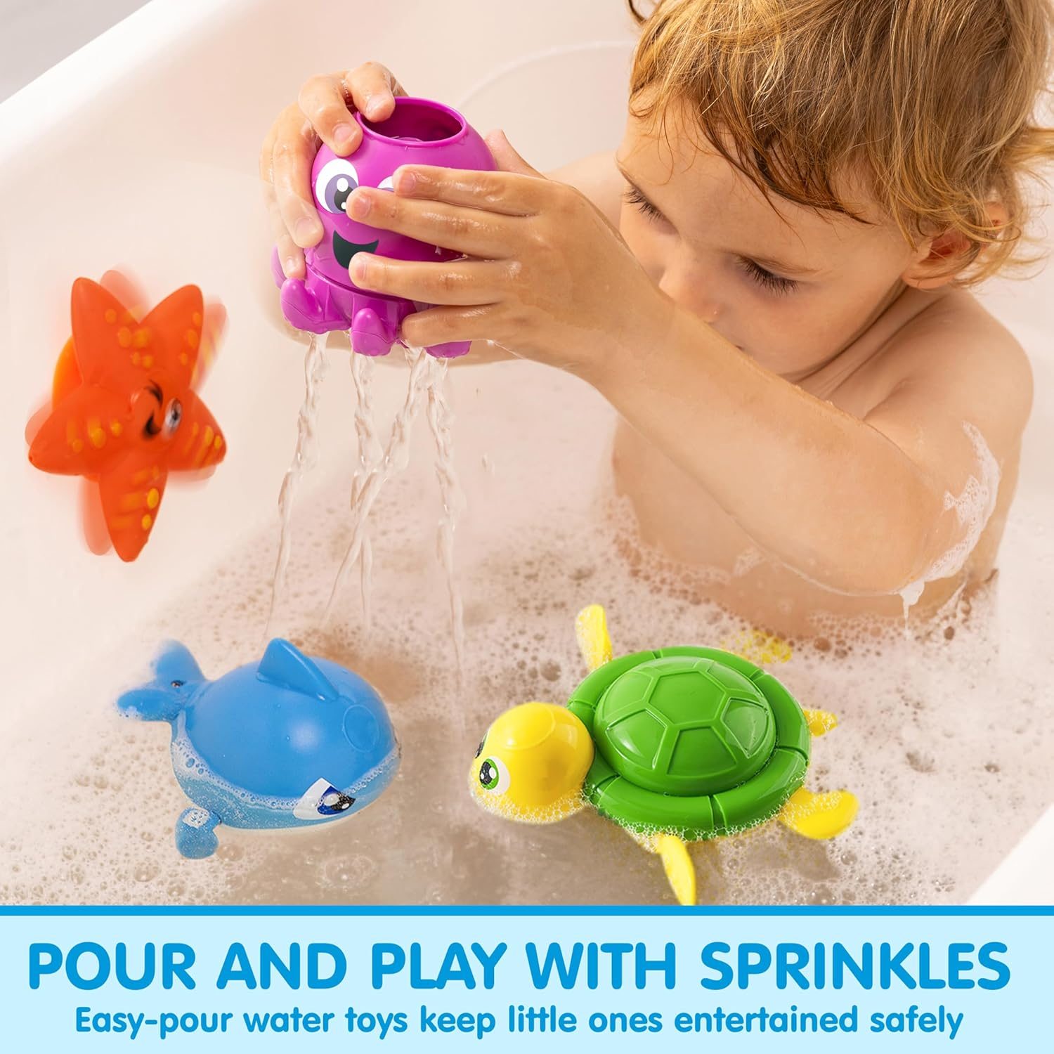 JOYIN Bath Fishing Toy Set for Toddlers - Magnetic Toy with Fishing Rod, Spinning Octopus and Starfish, Wind-Up Shark and Turtle - Sensory Development for Infants image number 2